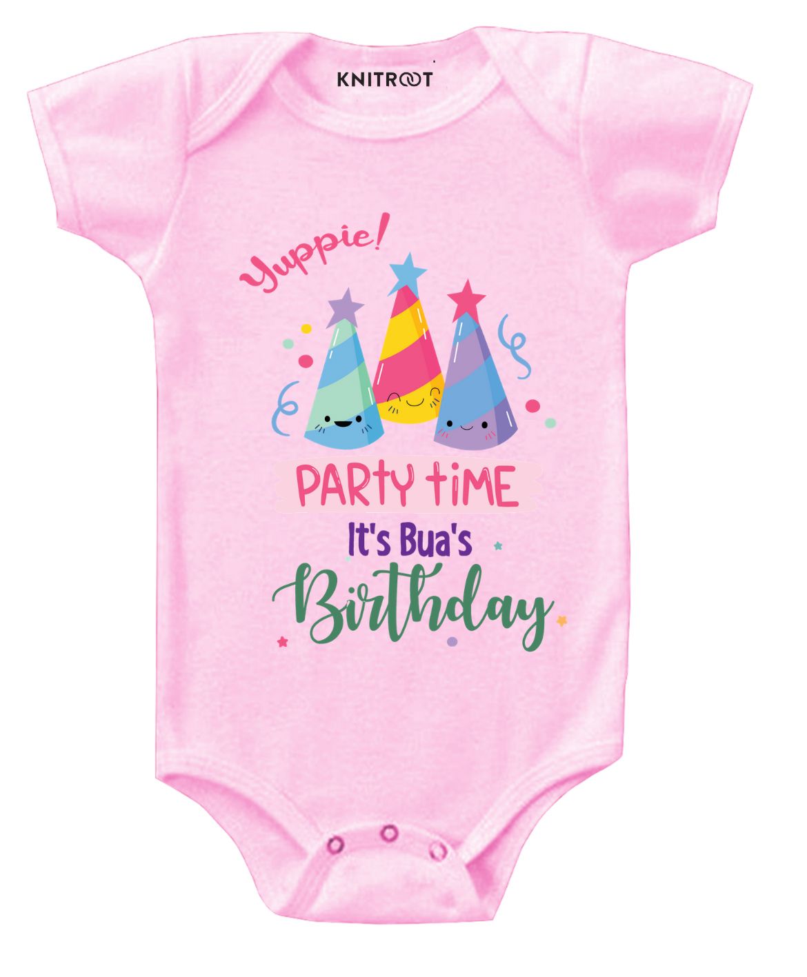 KNITROOT Half Sleeves Party Time Print Onesies - Pink-image-8