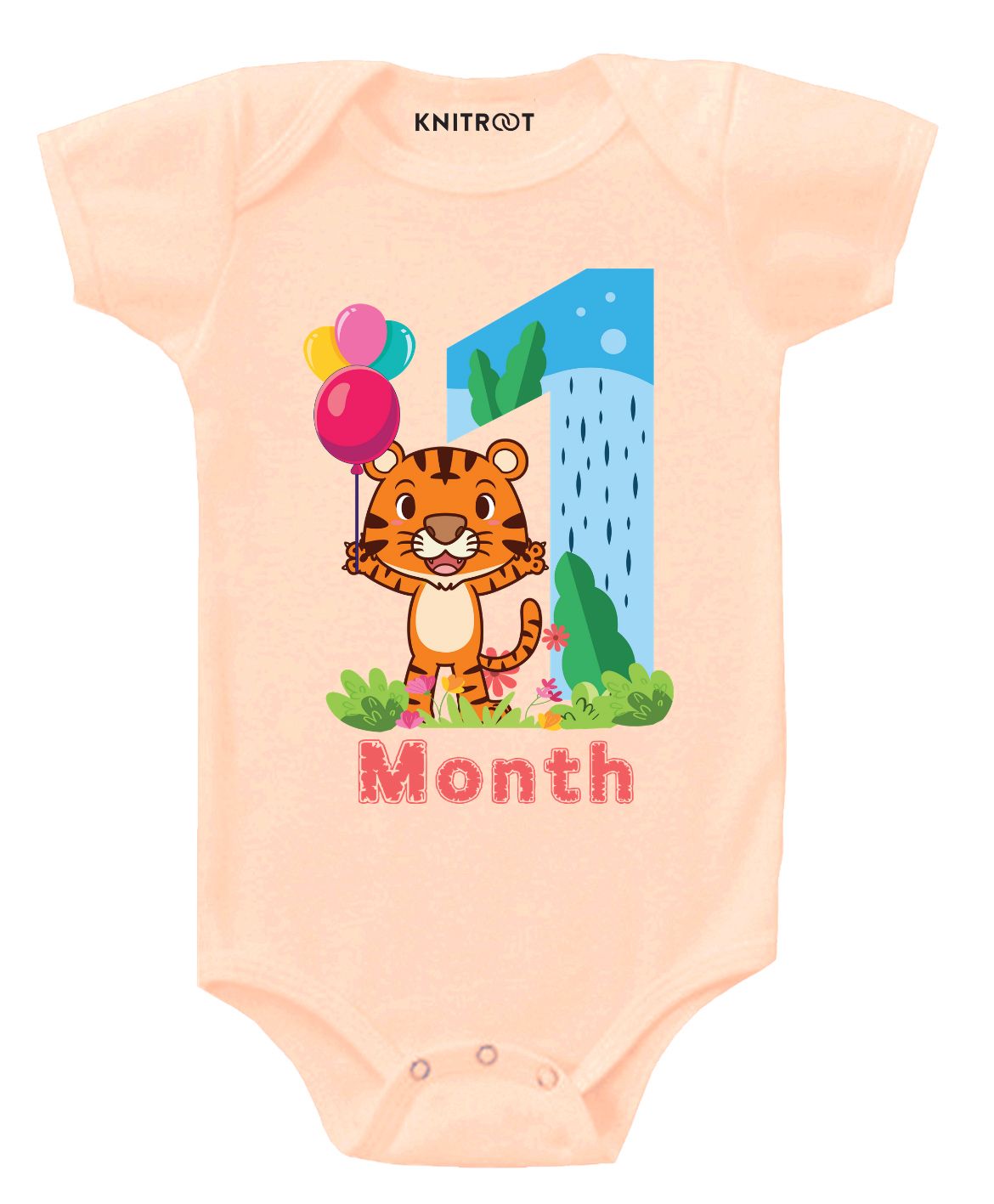 KNITROOT Short Sleeves Tiger One Print Onesie - Peach-image-40
