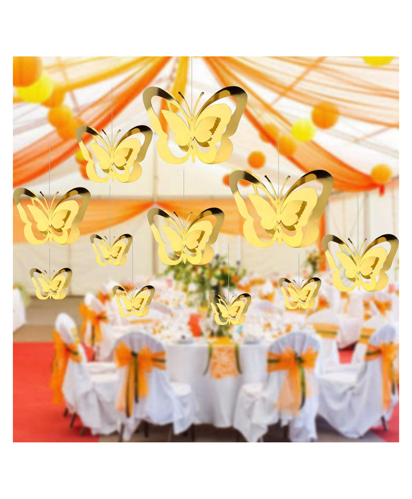 Funcart 3D Butterfly Hanging Decoration Kit Golden - Pack Of 12-picture-41