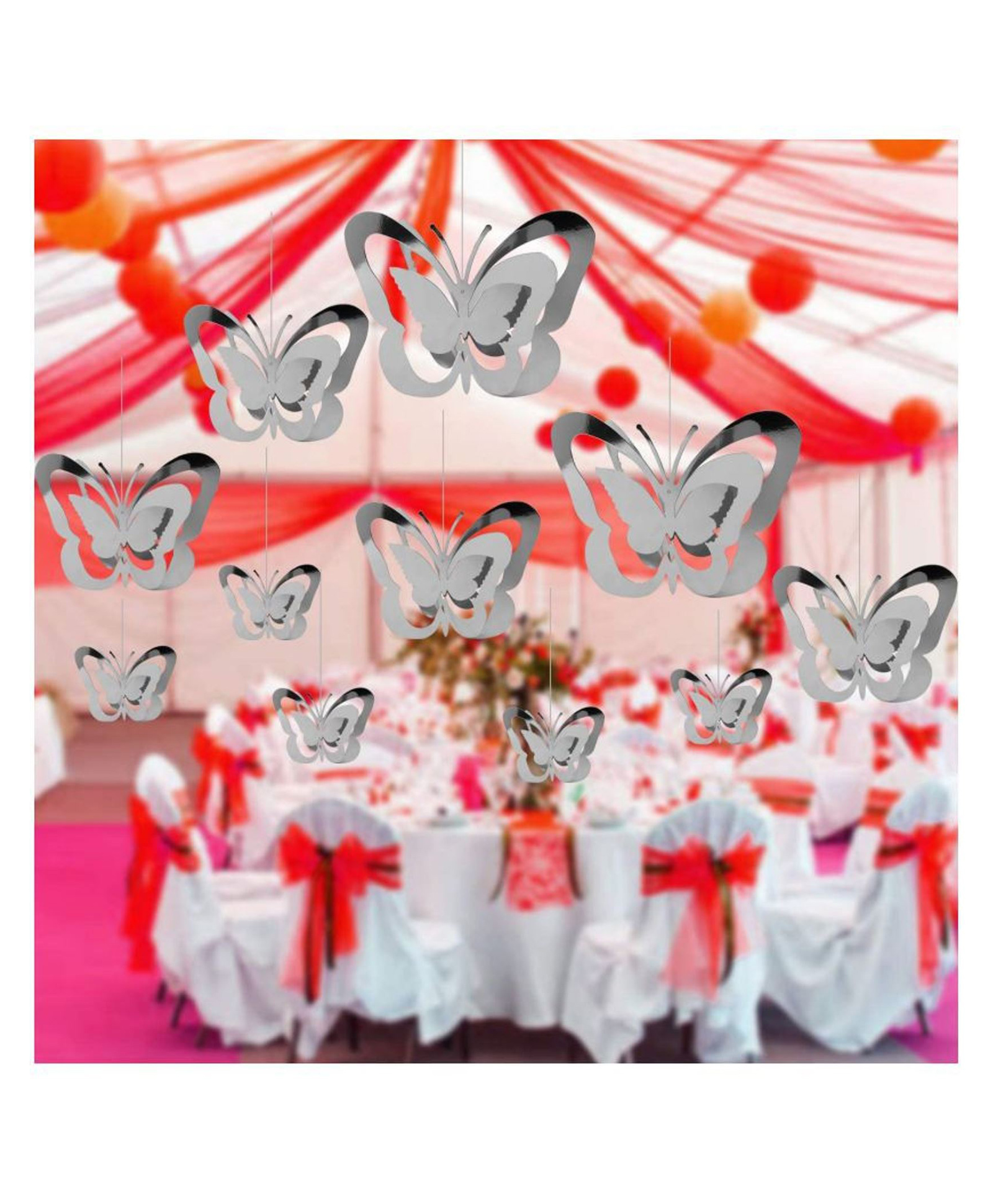 Funcart 3D Butterfly Hanging Decoration Kit Silver - Pack Of 12-picture-38