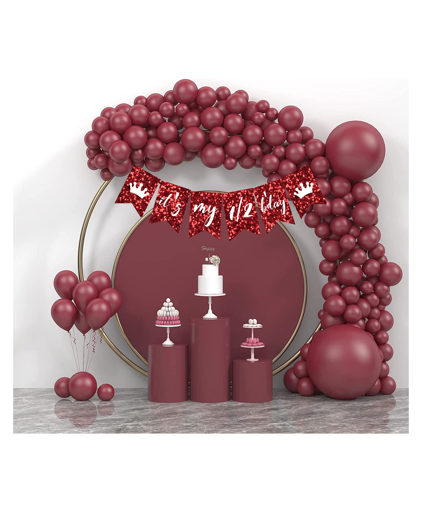 Funcart Half Birthday Decoration Kit Red and Maroon - Pack Of 51-image-6