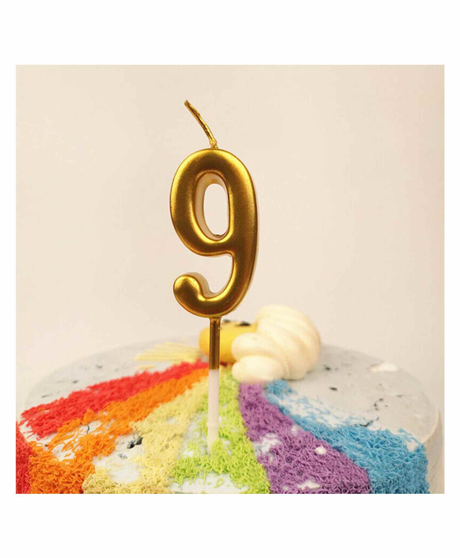 Funcart Cake Topper Candle Number 9 - Golden-picture-5