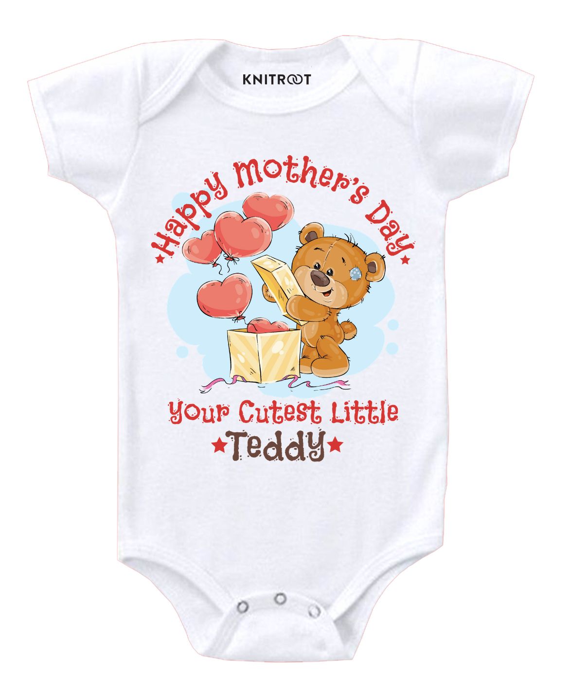 KNITROOT Short Sleeves Little Teddy Bear Printed Onesie - White-image-25