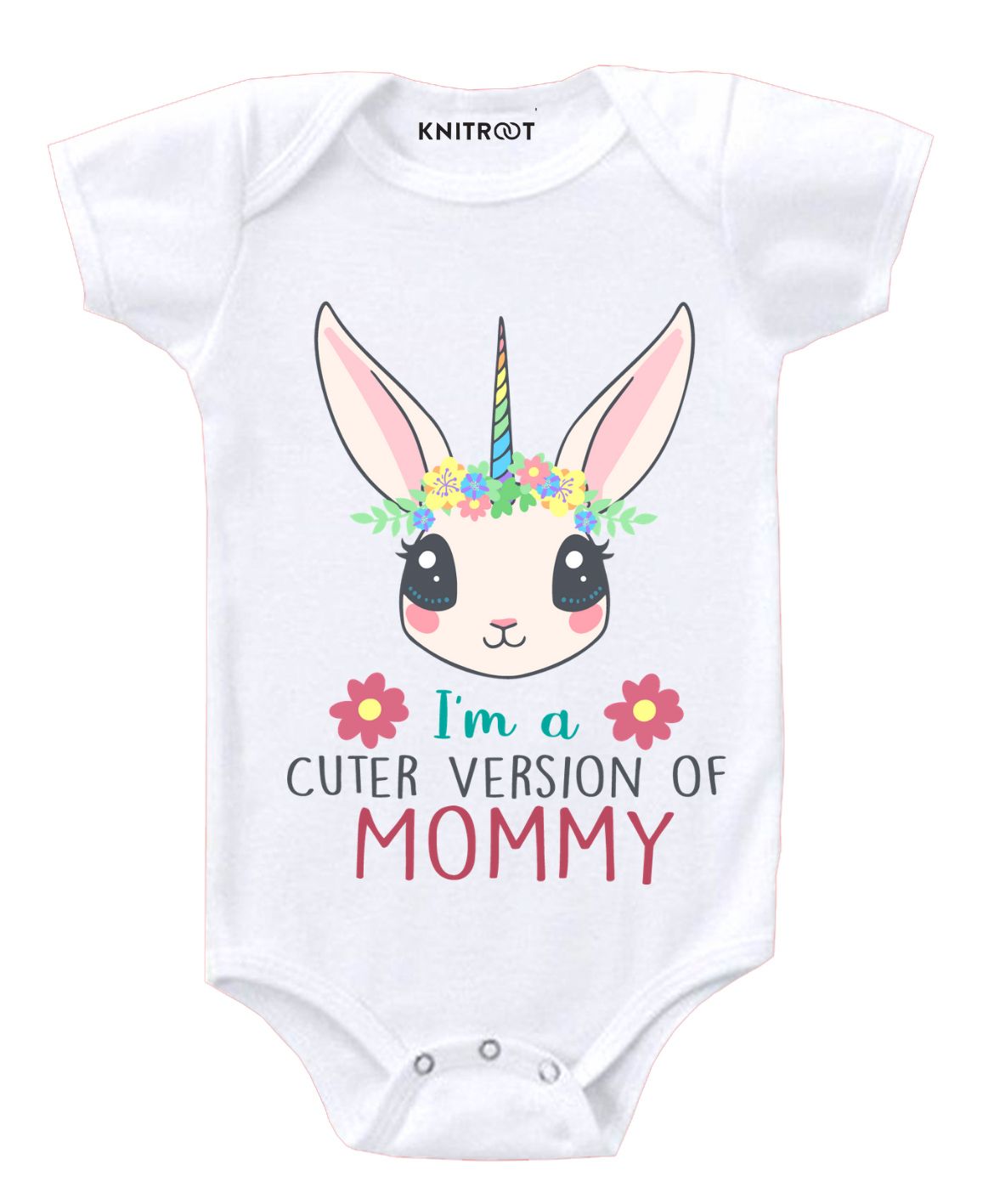 KNITROOT Short Sleeves Cute Version Print Onesie - White-image-17