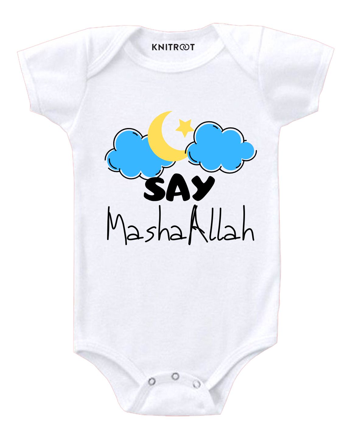 KNITROOT Short Sleeves Say MashaAllah Print Onesie - White-image-27