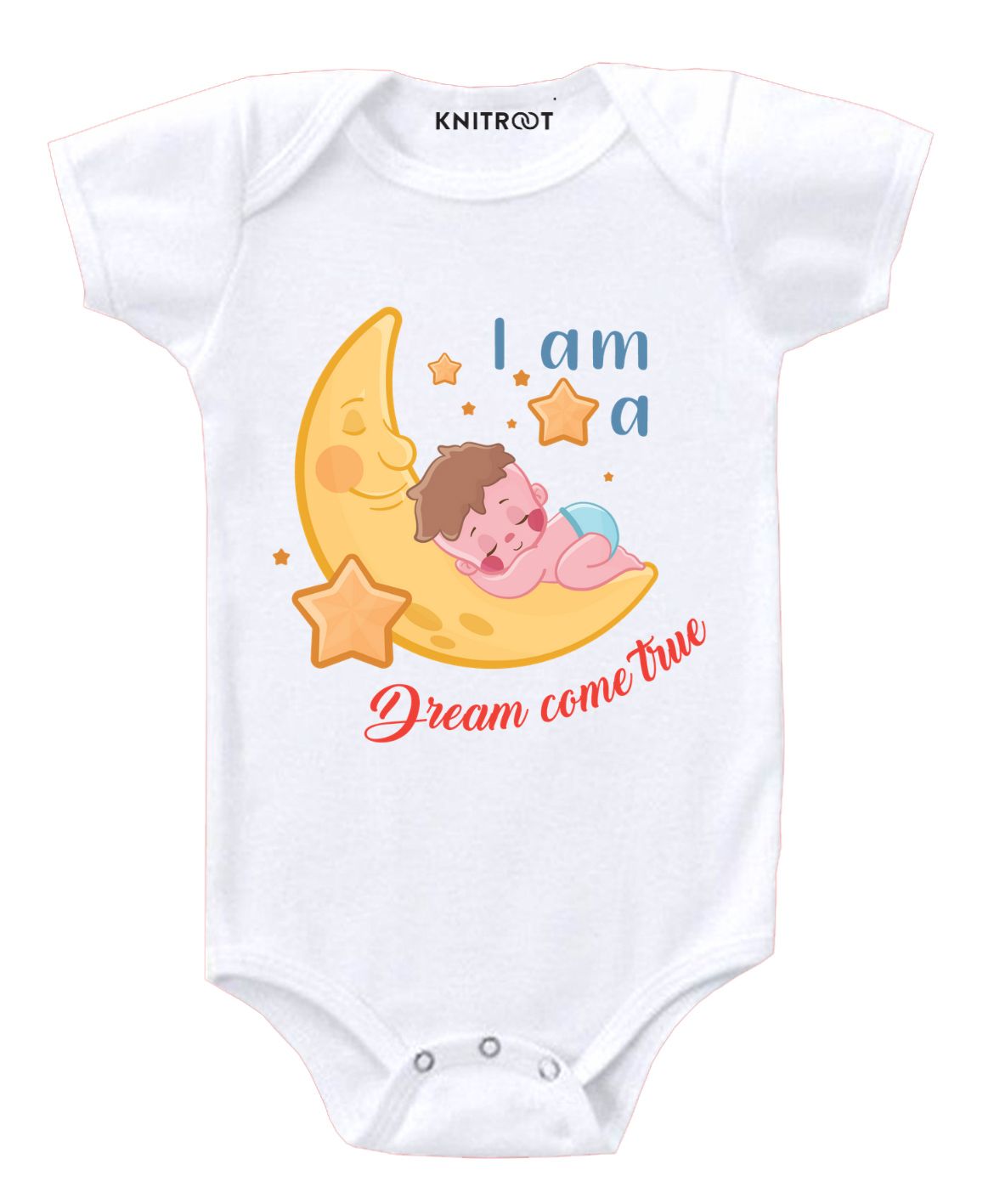 KNITROOT I Am A Dream Come True Print Short Sleeves Onesie - White-image-13