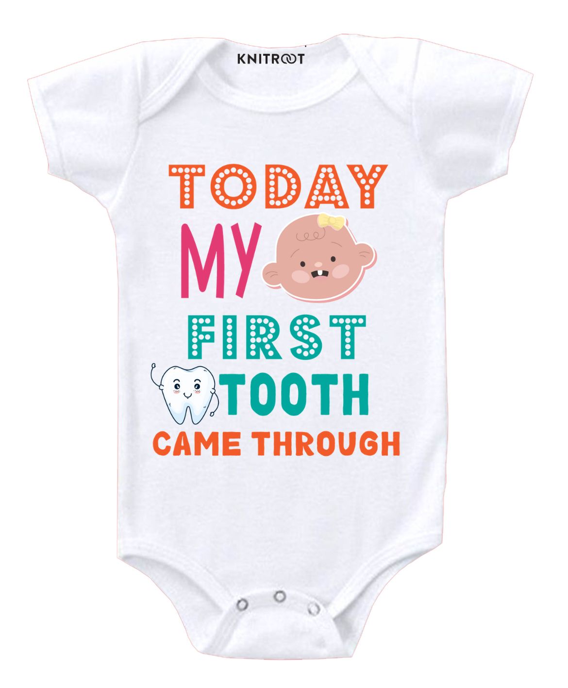 KNITROOT Short Sleeves Today My Print Onesies - White-image-21