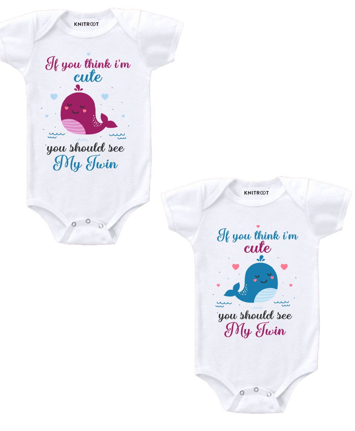 KNITROOT My Twin Print Pack Of 2 Short Sleeves Onesies - White-image-3