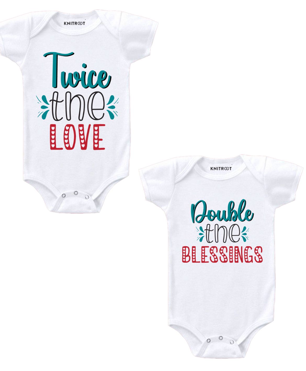 KNITROOT Twice The Love Print Short Sleeves Pack Of 2 Onesies - White-image-17
