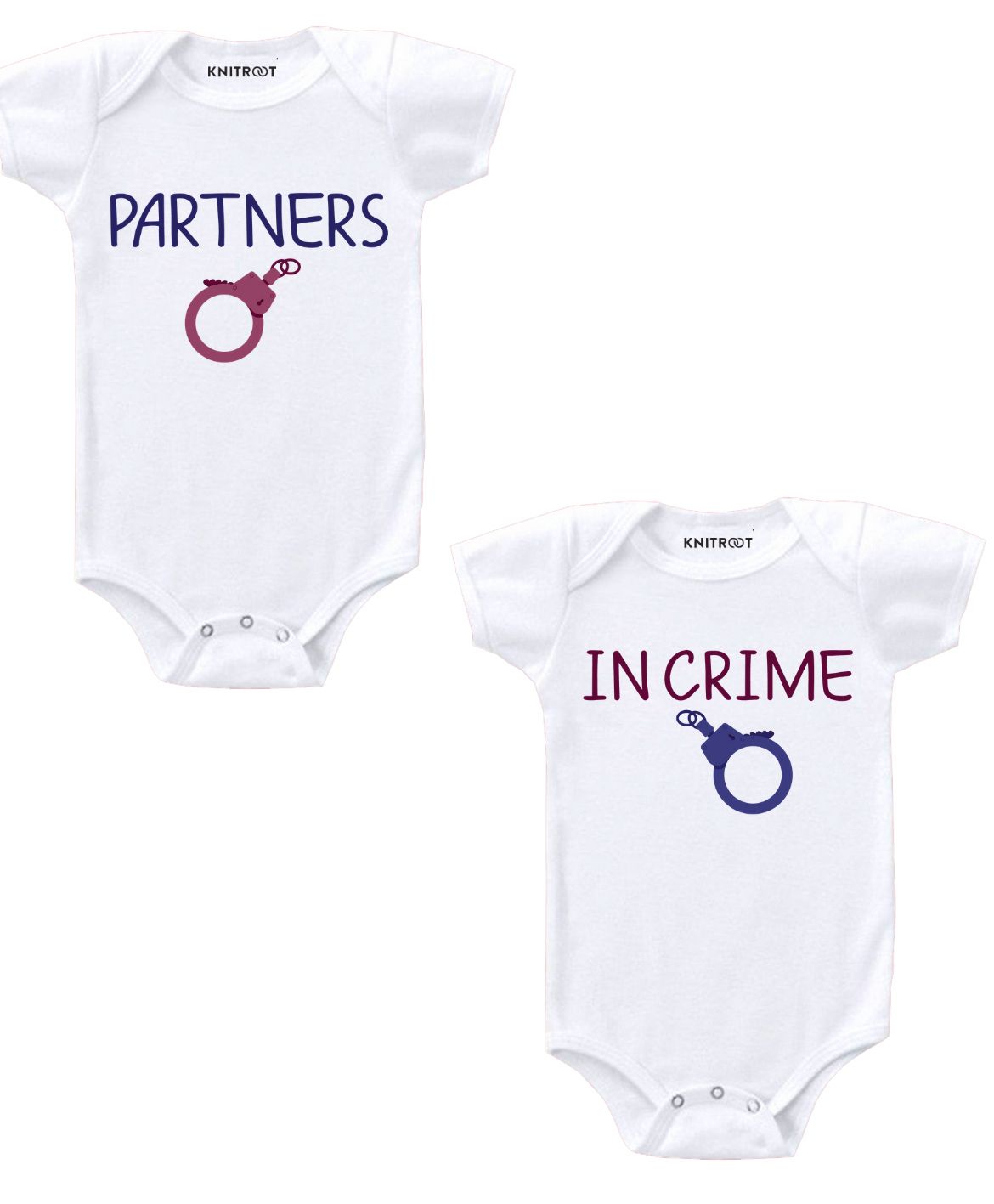 KNITROOT Pack Of 2 Short Sleeves Partner In Crime Printed Onesies - White-picture-16