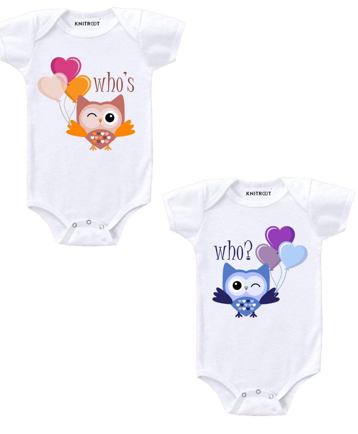 KNITROOT Pack Of 2 Short Sleeves Owl Printed Onesies - White-picture-21