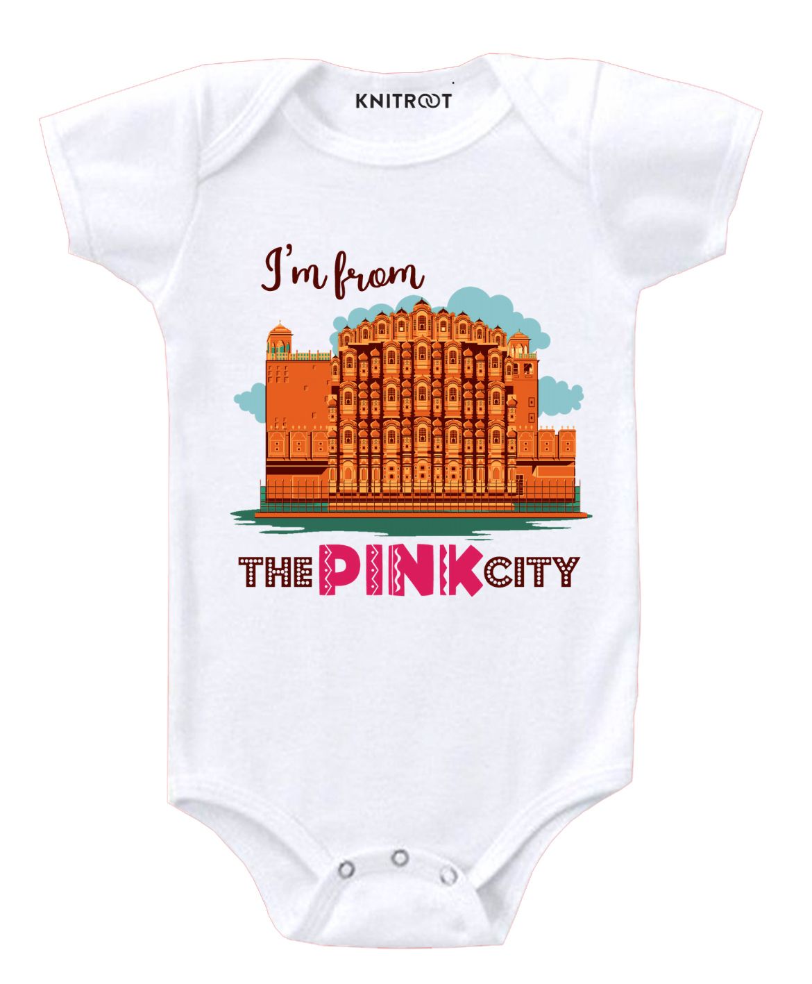KNITROOT Short Sleeves Pink City Printed Onesie - White-image-2