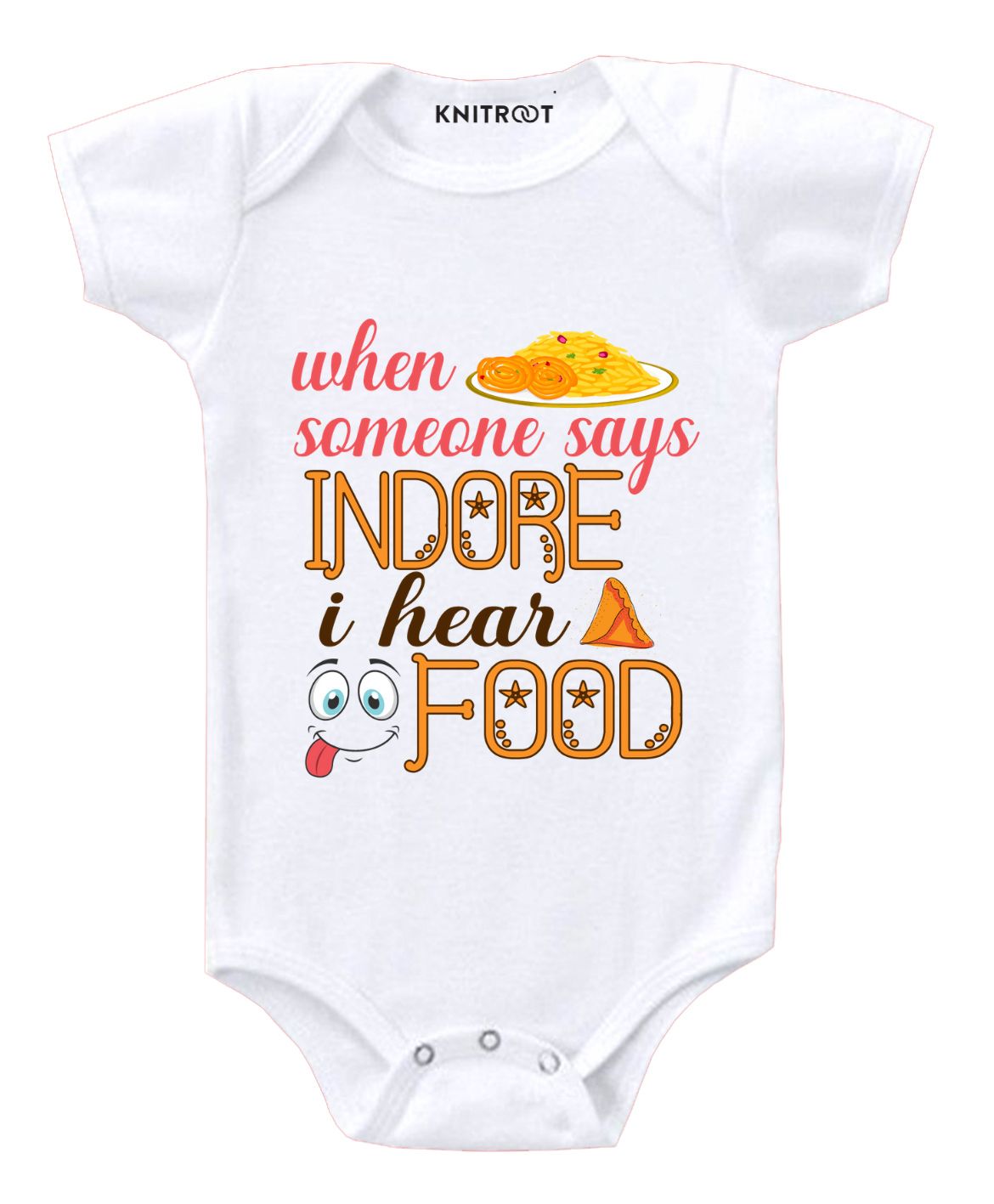 KNITROOT Short Sleeves I Hear Food Printed Onesie - White-image-3