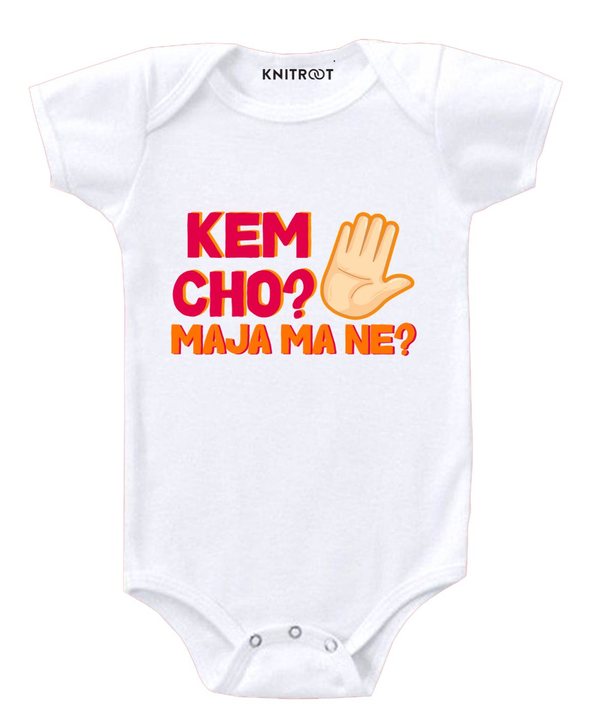 KNITROOT Short Sleeves Kem Cho Printed Onesie - White-image-12