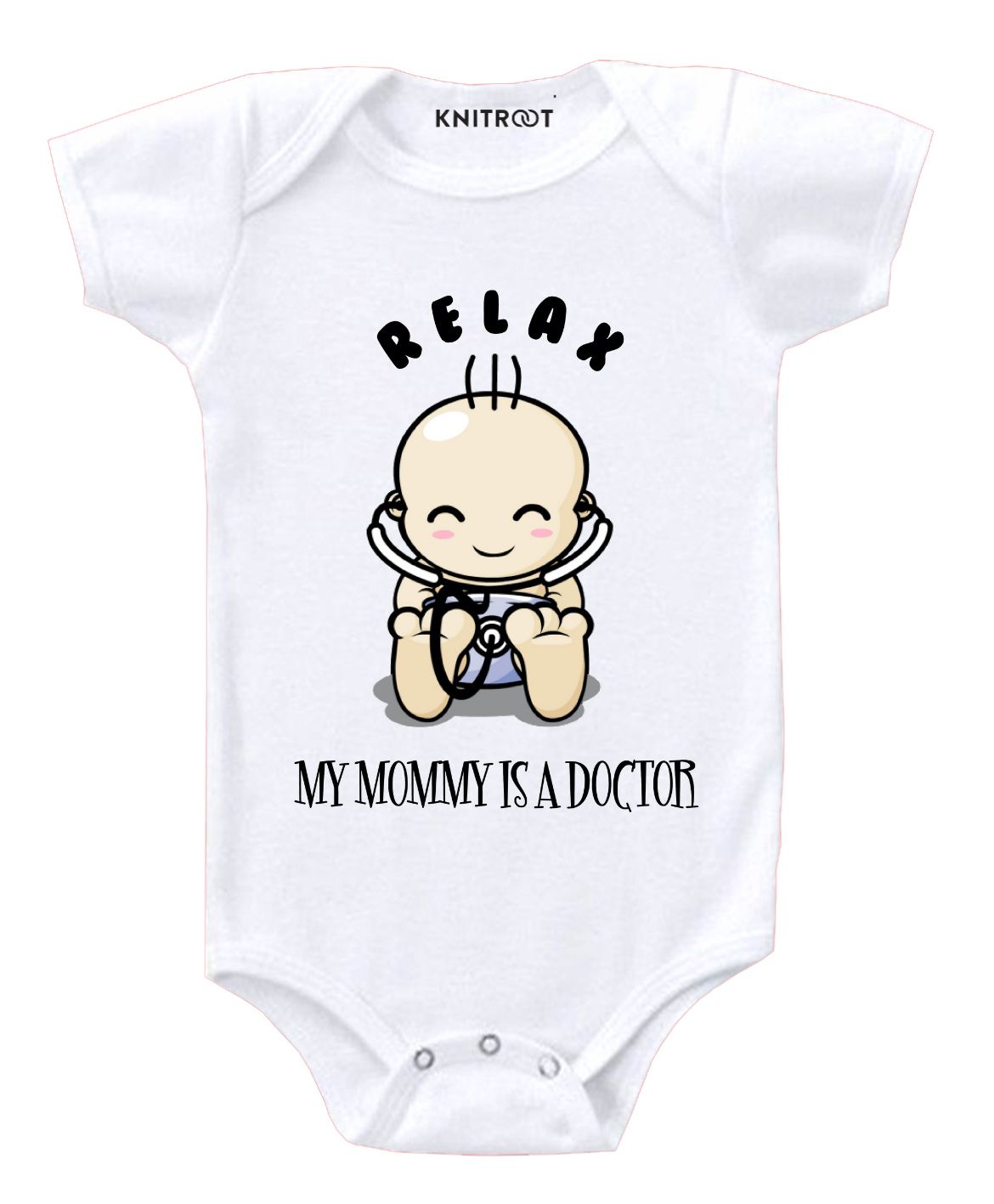 KNITROOT Short Sleeves Mommy Is Doctor Print Onesie - White-image-6