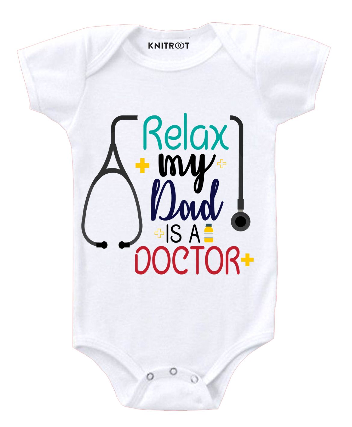 KNITROOT Short Sleeves Dad Is A Doctor Print Onesie - White-picture-16