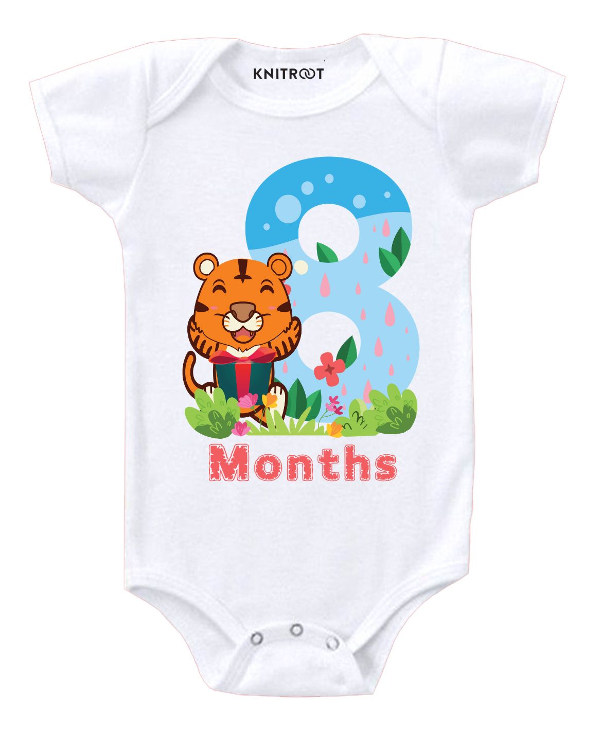 KNITROOT Tiger Eight Print Short Sleeves Onesie - White-image-5