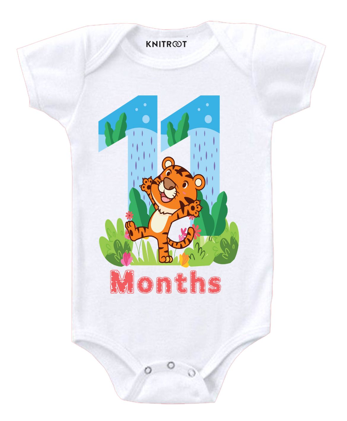 KNITROOT Tiger Eleven Print Short Sleeves Onesie - White-image-3