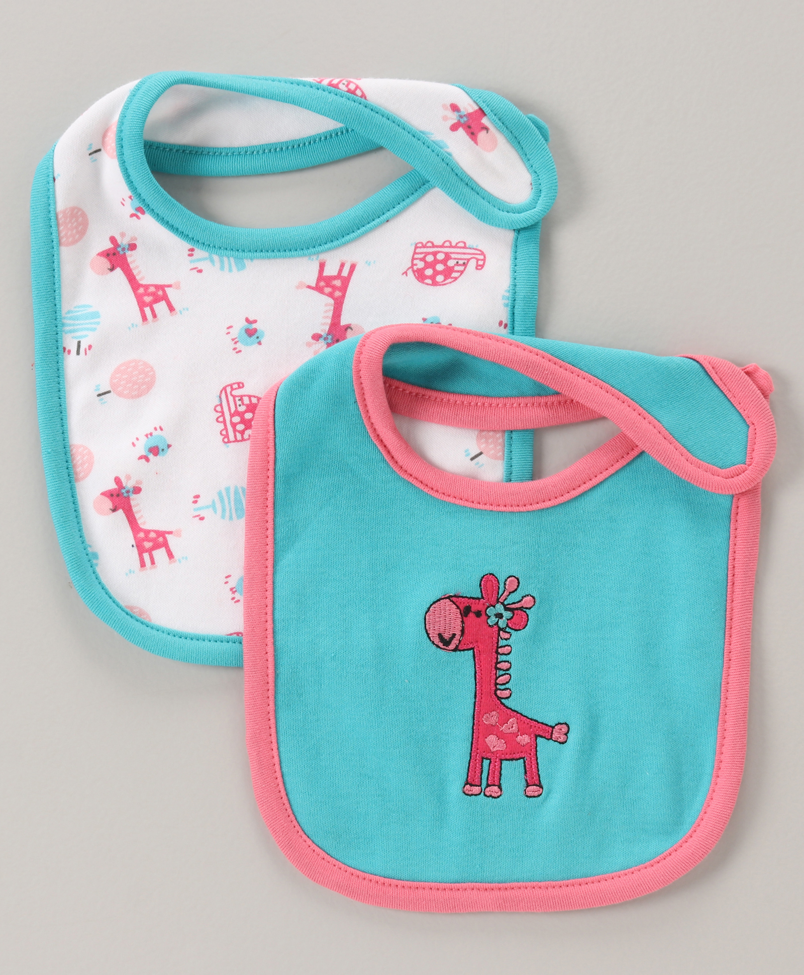 Babyhug Cotton Bib With Velcro Giraffe Print Pack of 2 - Multicolor-image-15