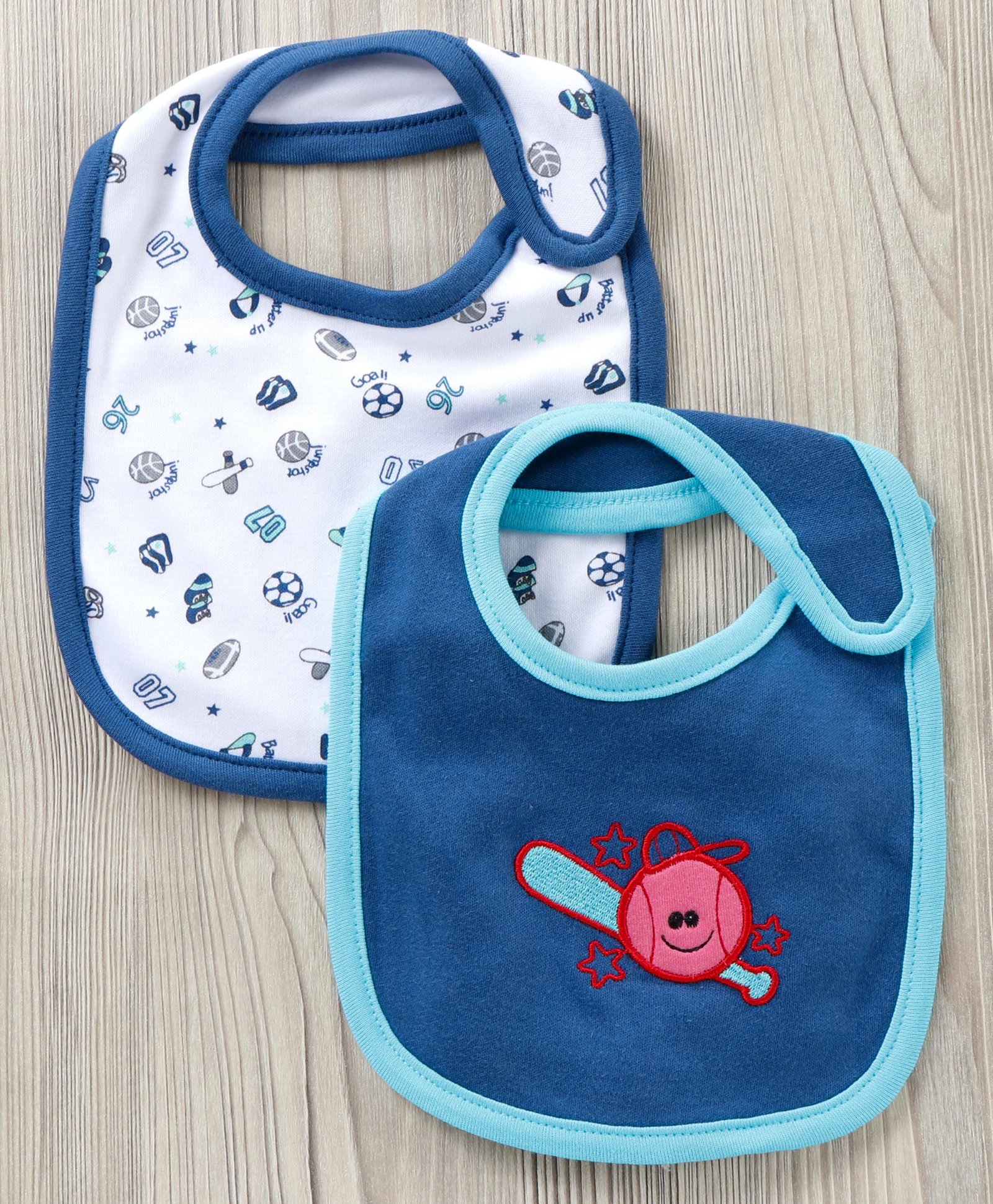 Babyhug Cotton Bib With Velcro Sports Print Pack of 2 - Blue-image-23