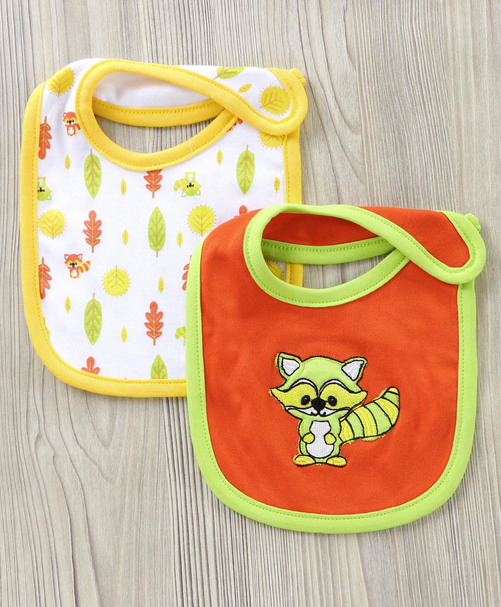 Babyhug Cotton Bib With Velcro Racoon Print Pack of 2 - Yellow-picture-17