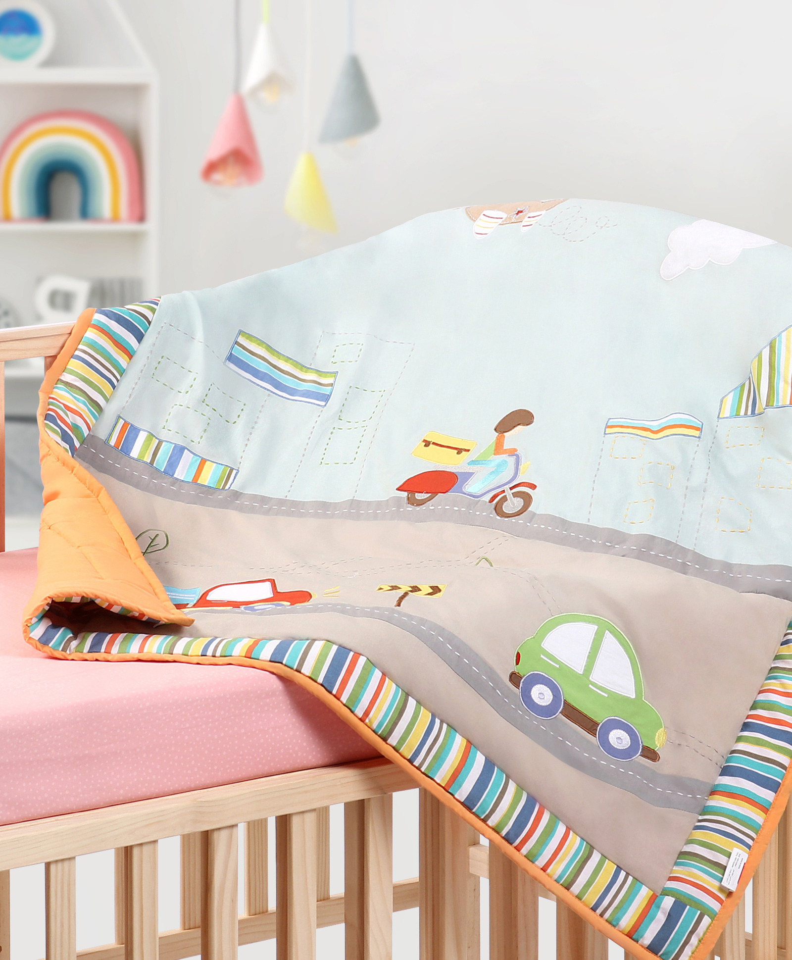 Babyhug Premium 100% Cotton Embroidered Quilt In Transport Theme - Multicolor| Soft and Comfortable| Breatable Fabric| New Born Gifting Option| Light Weight and Foldable| Travel Friendly| Machine Washable-image-39