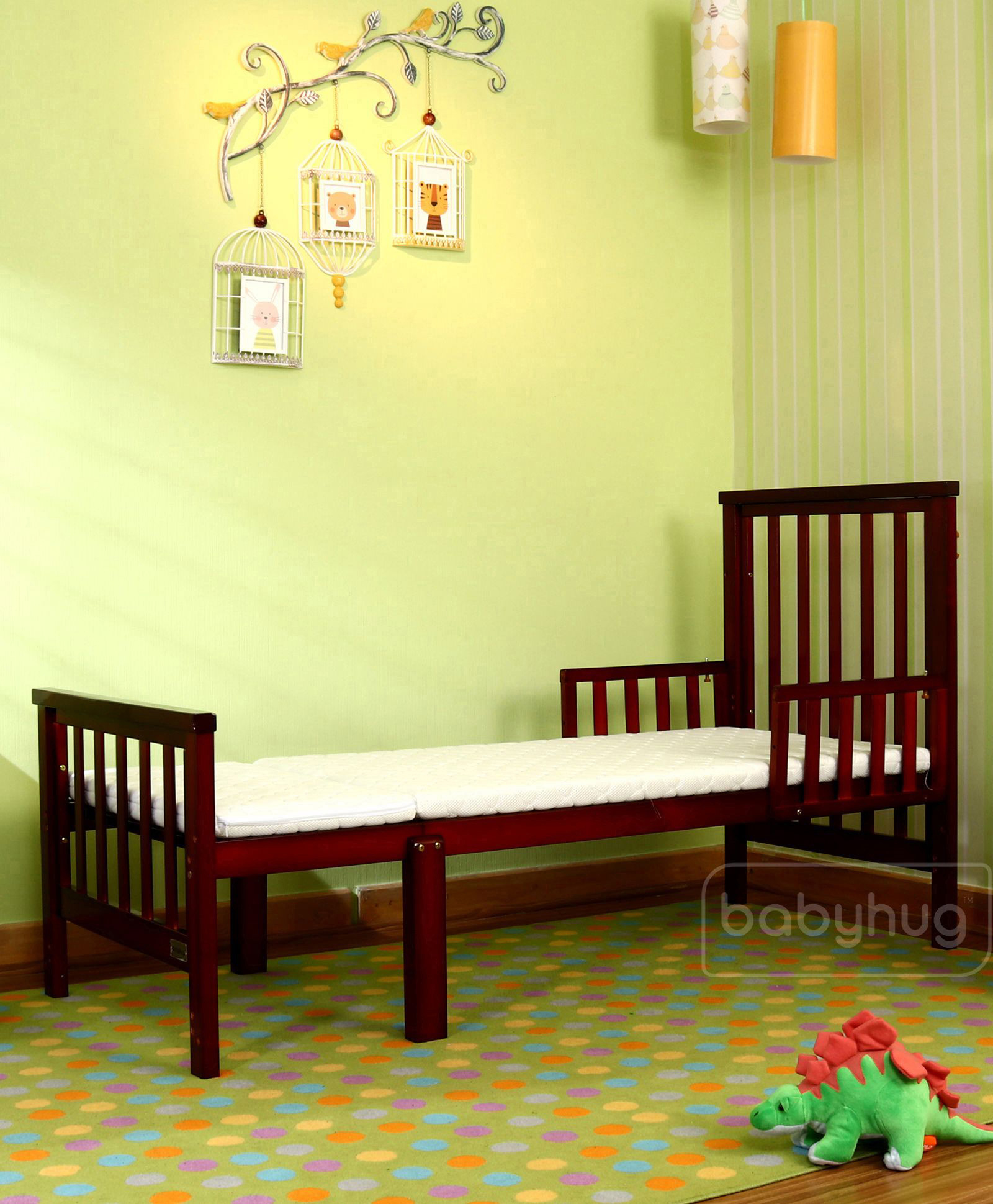 Babyhug Chester 3 in 1 Rocking Cot Cum Junior Bed with Mattress - Dark Brown| Coir Mattress| Openable Side Rail| Wheels with Lock| Storage Space| Mosquito Net| Easy to Assemble