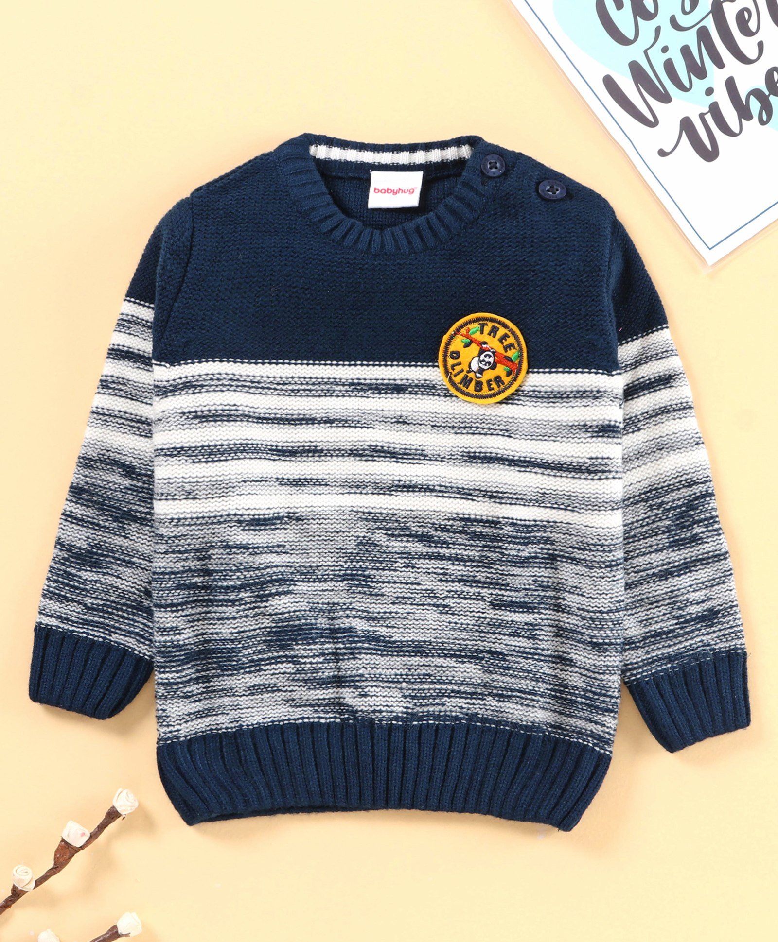 Babyhug Full Sleeves Color Block Sweater  - Blue-image-21