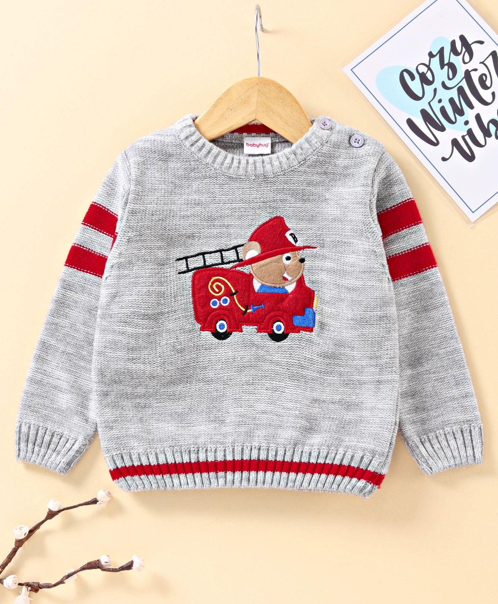 Babyhug Full Sleeves Pull Over Sweater - Grey-image-14