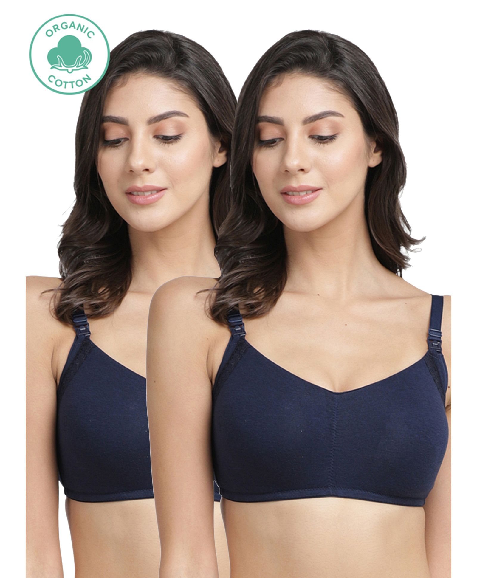 Inner Sense Pack Of 2 Organic Cotton Antimicrobial Solid Colour Nursing Bra - Navy Blue-image-43