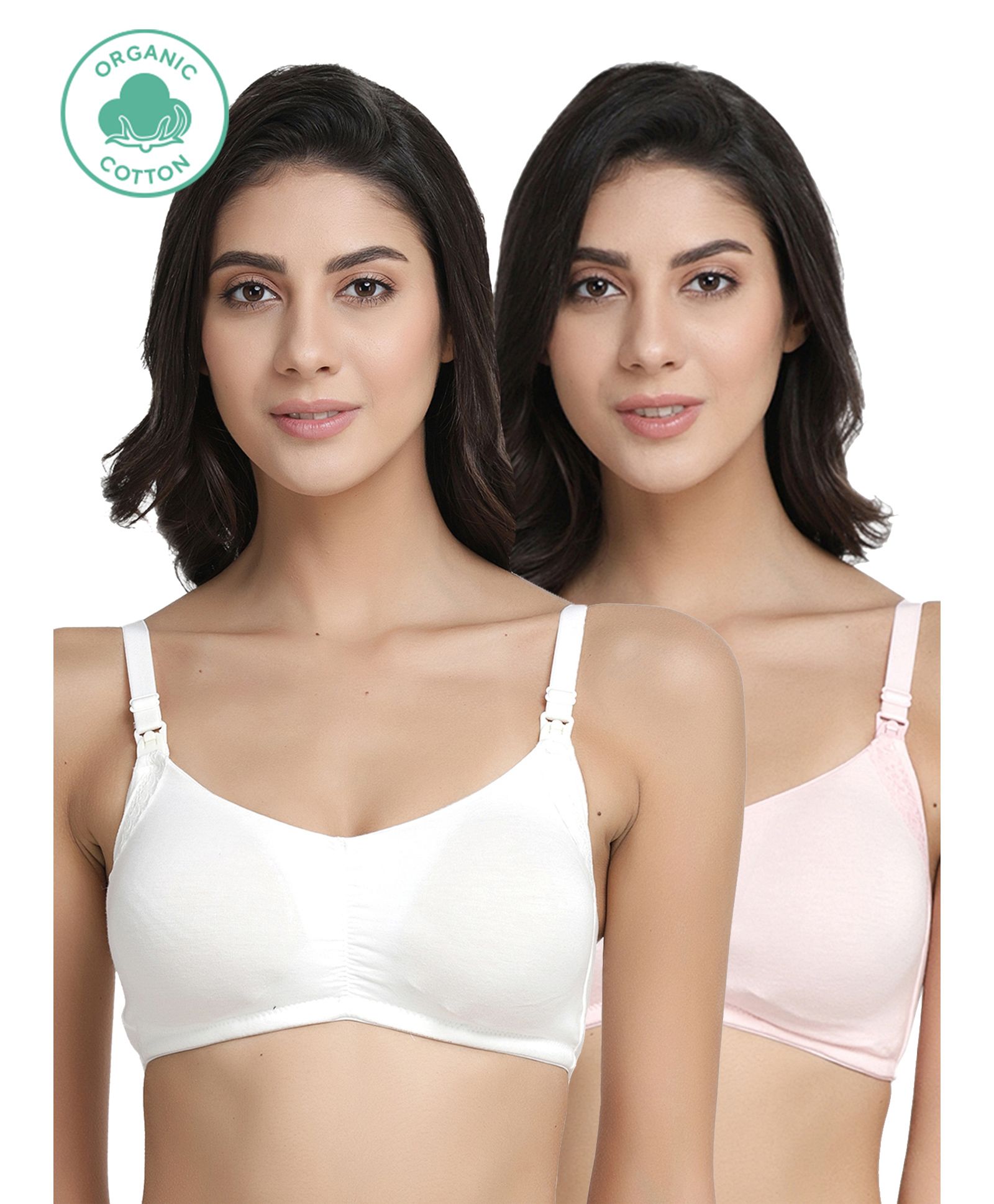 Inner Sense Pack Of 2 Organic Cotton Antimicrobial Solid Colour Nursing Bra - White & Pink-picture-42