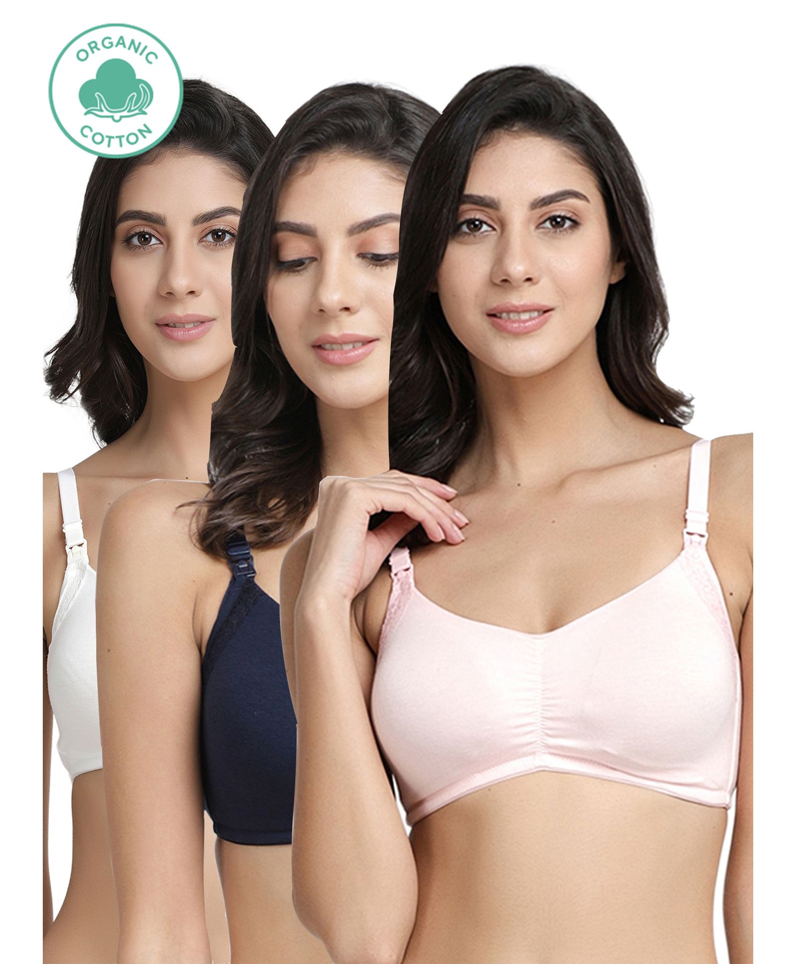 Inner Sense Pack Of 3 Organic Cotton Antimicrobial Soft Nursing Bra With Removable Pads  - Multicolor-image-45