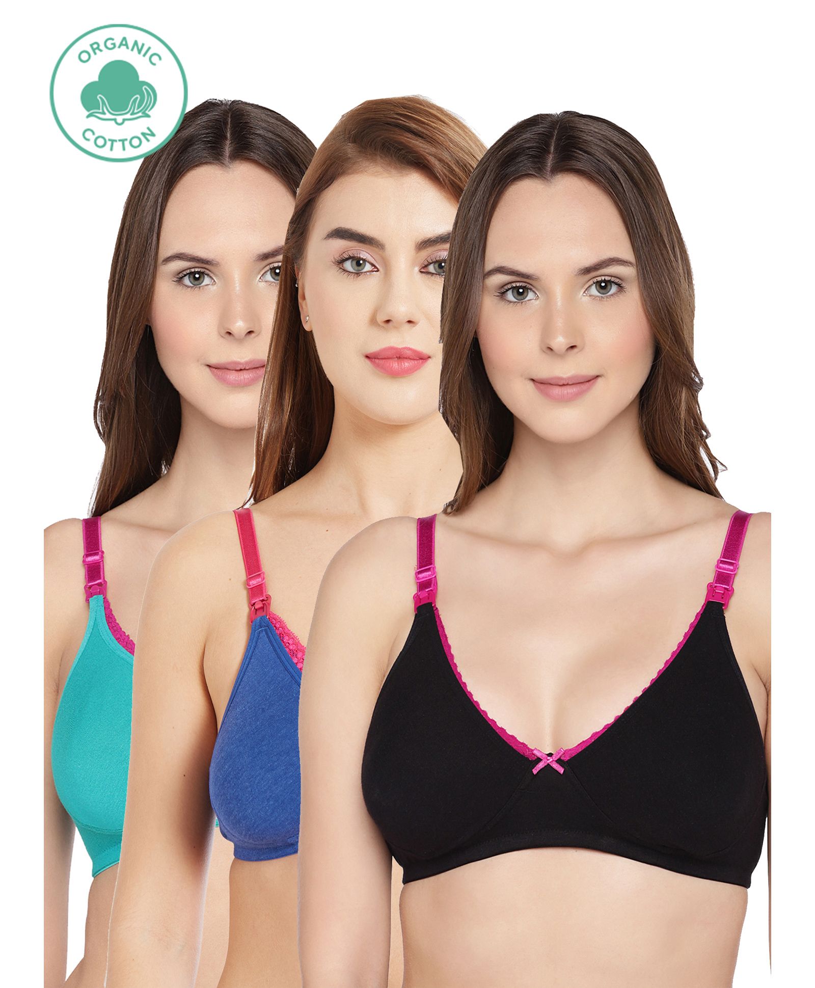 Inner Sense Pack Of 3 Organic Cotton Antimicrobial Laced Soft Nursing Bra - Multi Color-image-49