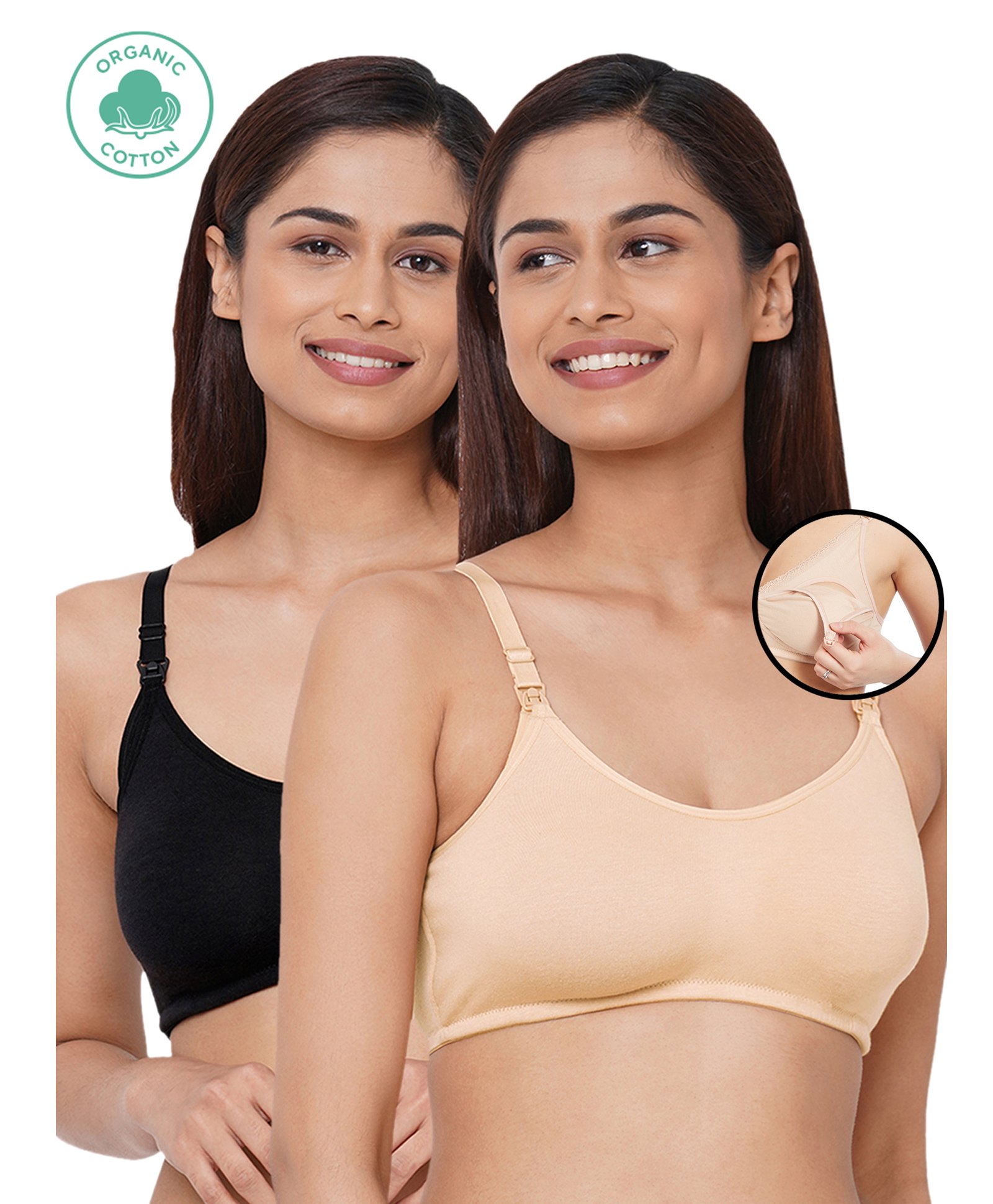 Inner Sense Pack Of 2 Organic Cotton Antimicrobial Solid Colour Nursing Bra - Black & Beige-image-31