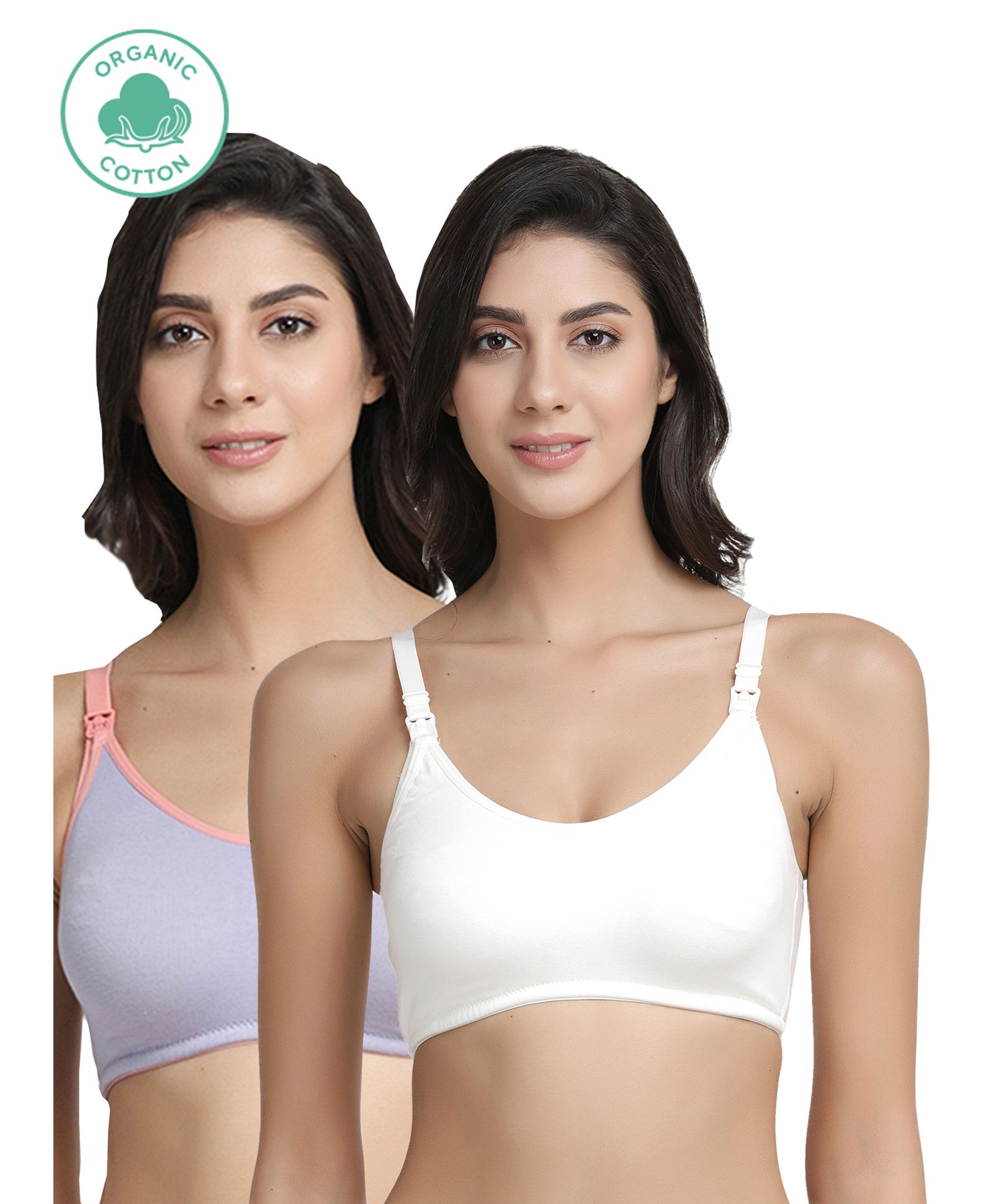 Inner Sense Pack Of 2 Organic Cotton Antimicrobial Solid Colour Nursing Bra - White & Grey-image-20