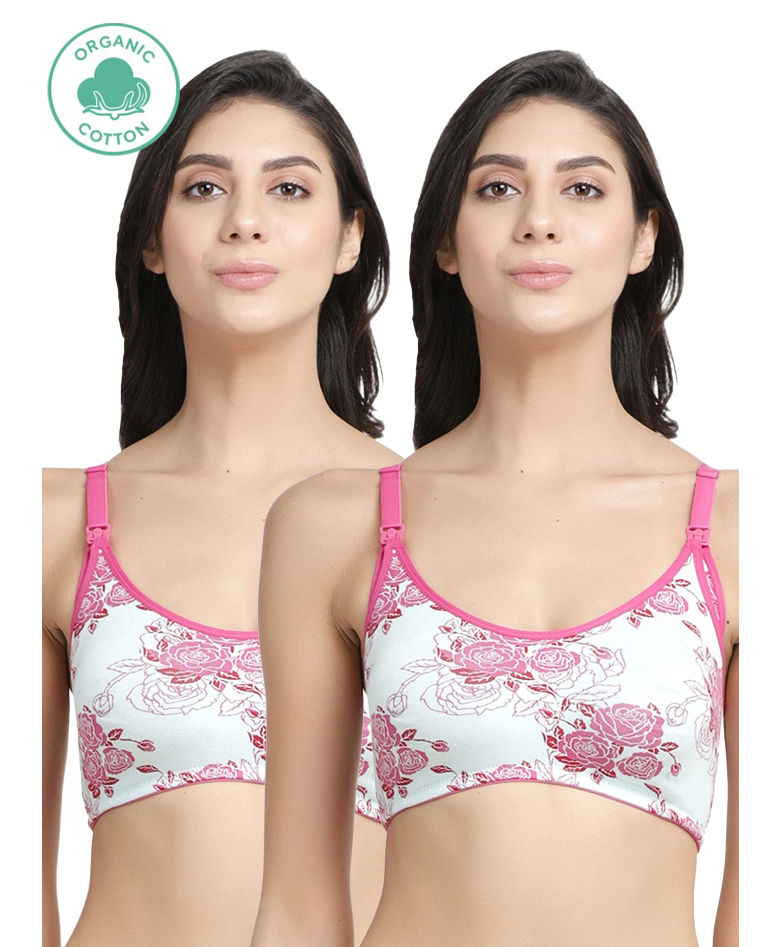 Inner Sense Pack Of 2 Organic Cotton Antimicrobial Rose Printed Nursing Bra - Pink-image-38
