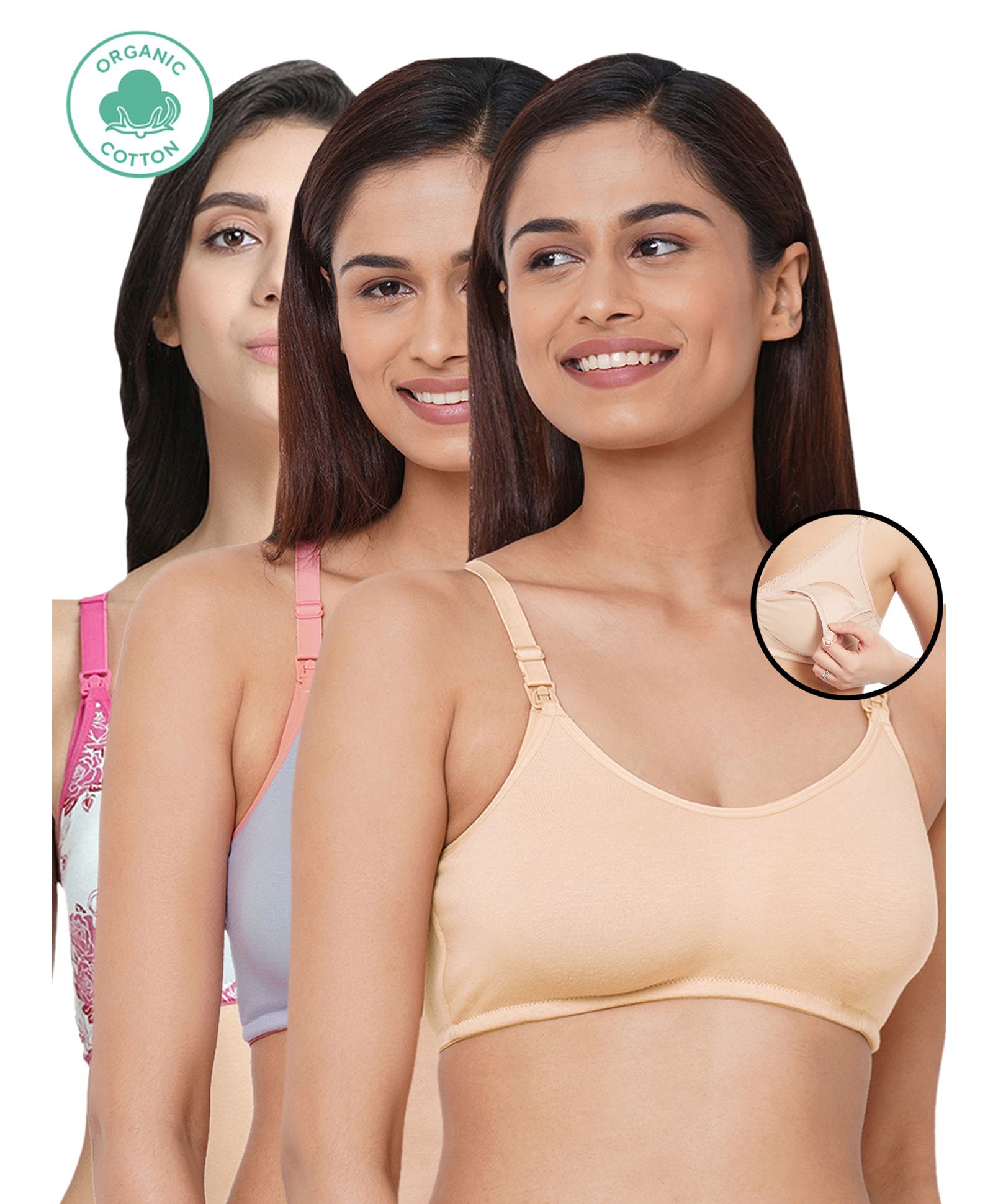Inner Sense Pack Of 3 Organic Cotton Antimicrobial Nursing Bra - Multi Colour-picture-41