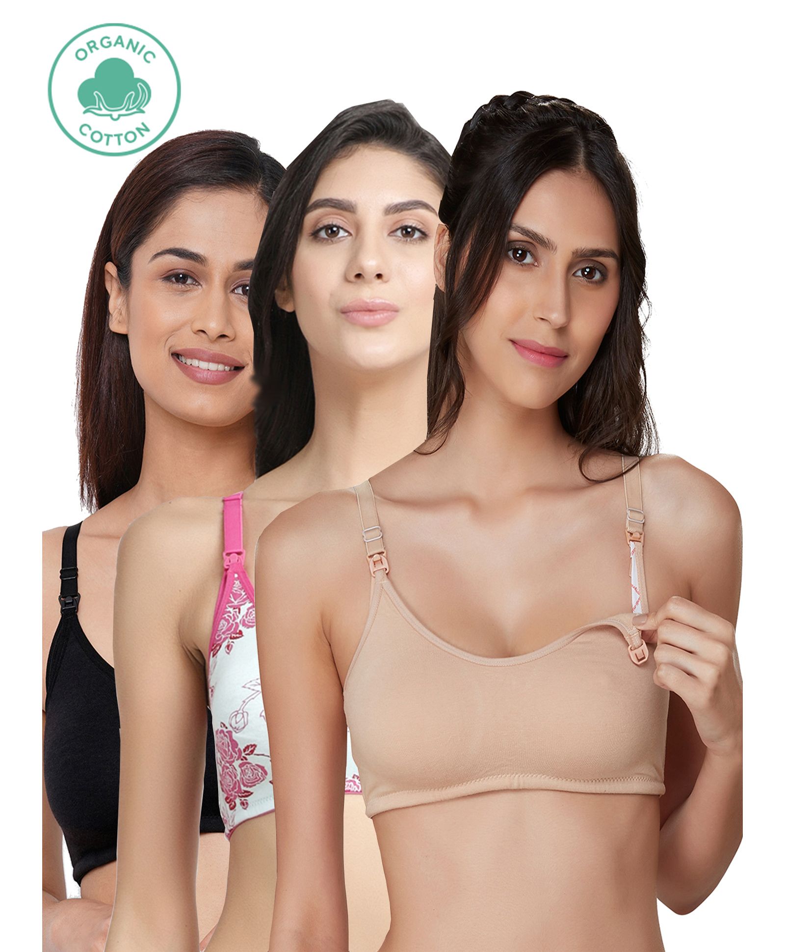 Inner Sense Pack Of 3 Organic Cotton Antimicrobial Rose Printed Nursing Bra - Multi Colour-picture-48