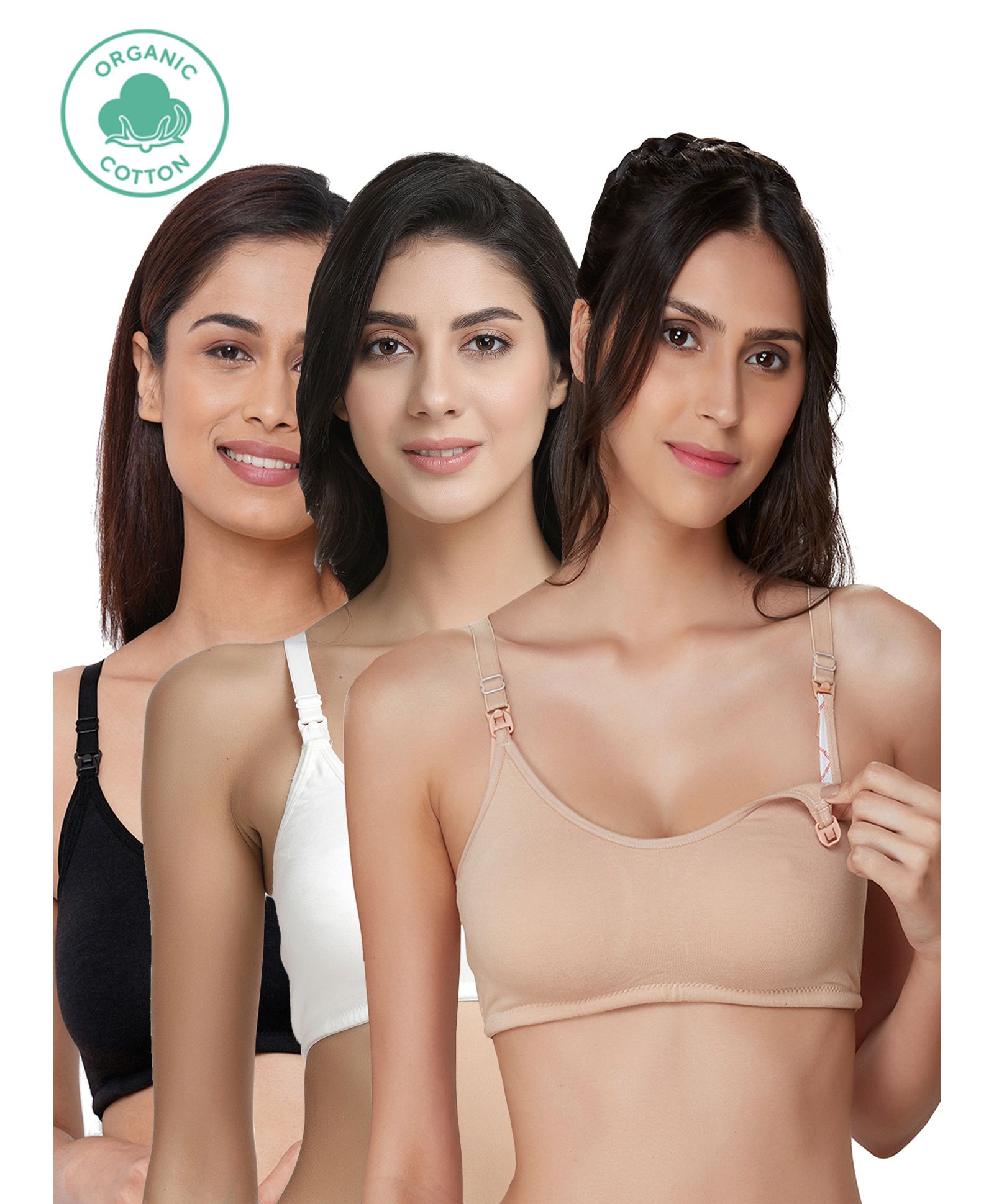 Inner Sense Pack Of 3 Organic Cotton Antimicrobial Solid Nursing Bra - Multi Colour-image-14
