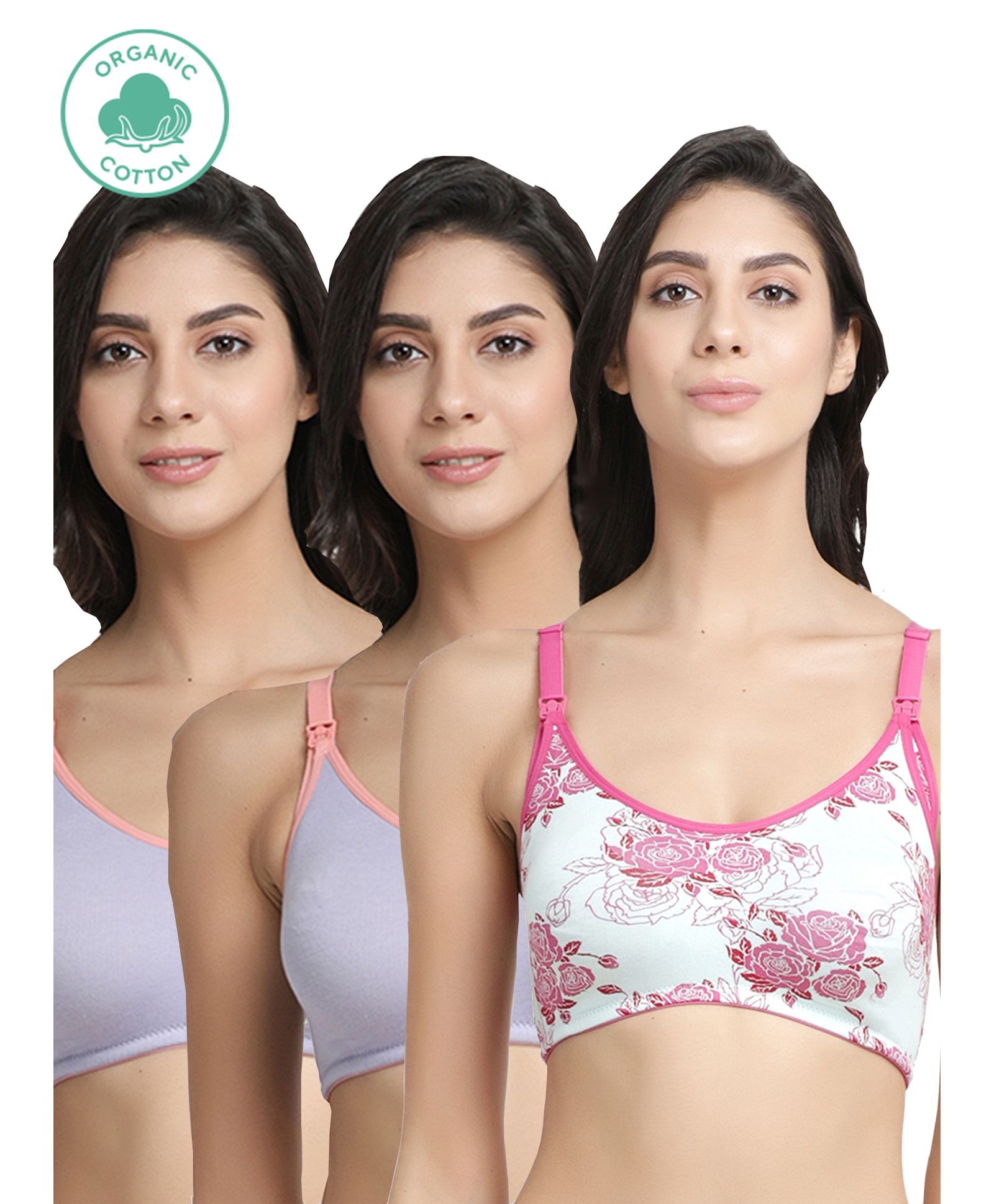 Inner Sense Pack Of 3 Organic Cotton Antimicrobial Soft Nursing Bra - Multicolor-picture-46