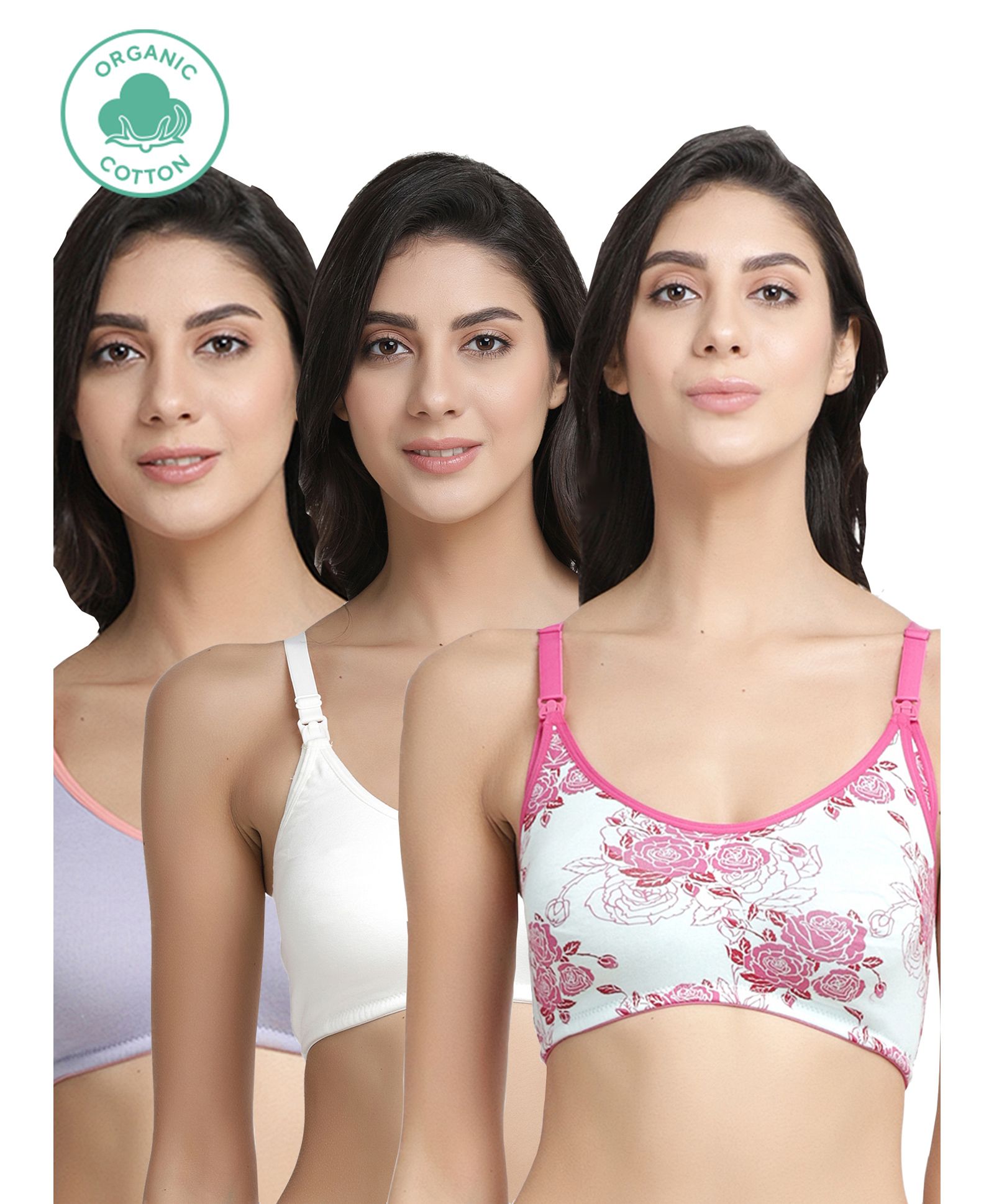 Inner Sense Pack Of 3 Organic Cotton Antimicrobial Soft Nursing Bra - Multicolor-picture-33