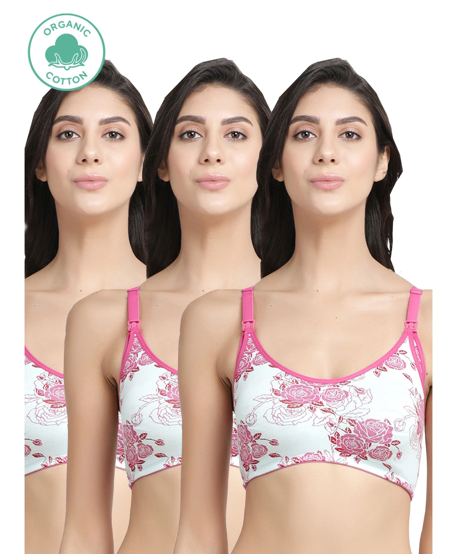 Inner Sense Pack Of 3 Organic Cotton Antimicrobial Soft Nursing Bra - Pink-image-37