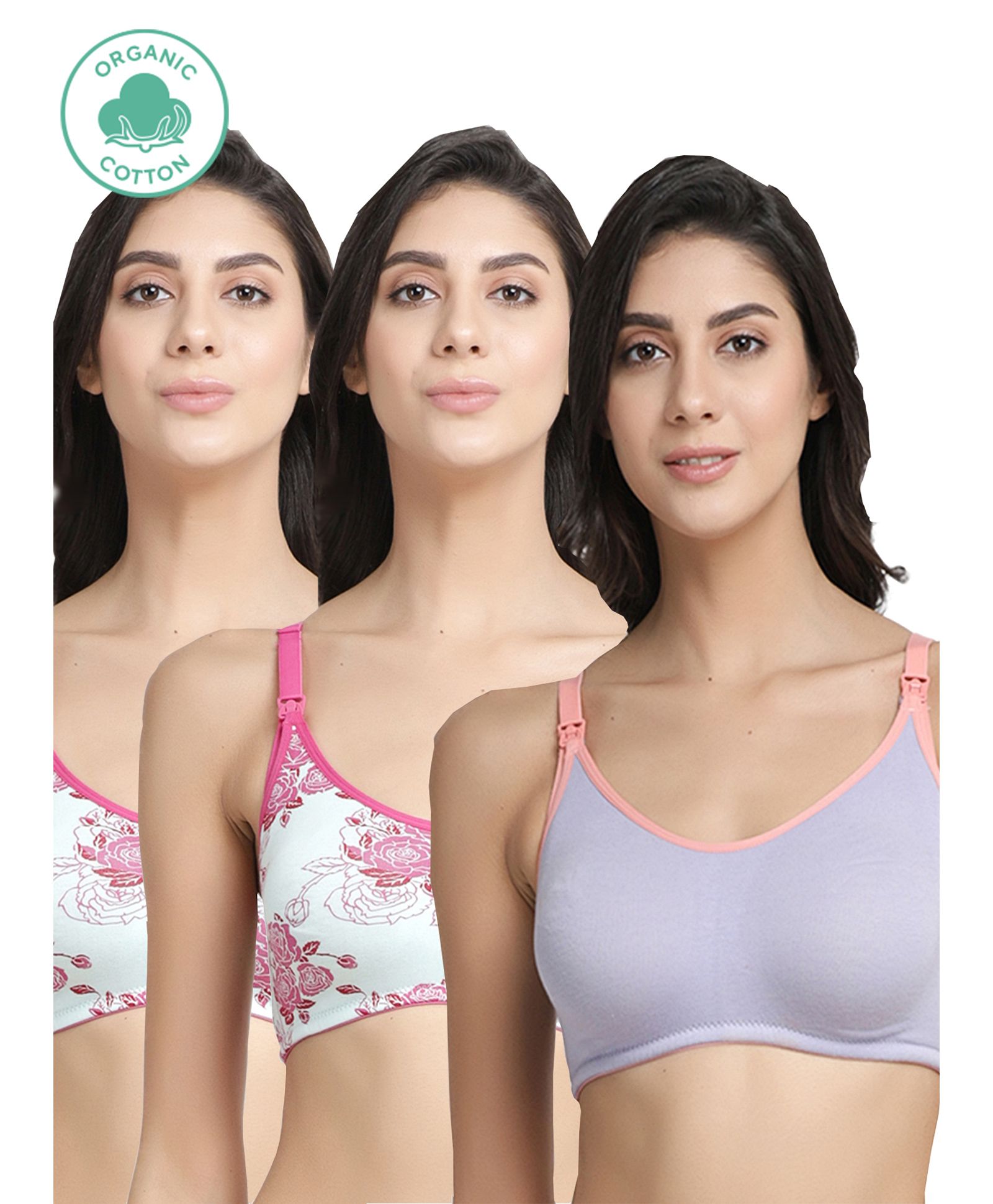 Inner Sense Pack Of 3 Organic Cotton Antimicrobial Soft Nursing Bra - Multicolor-picture-34