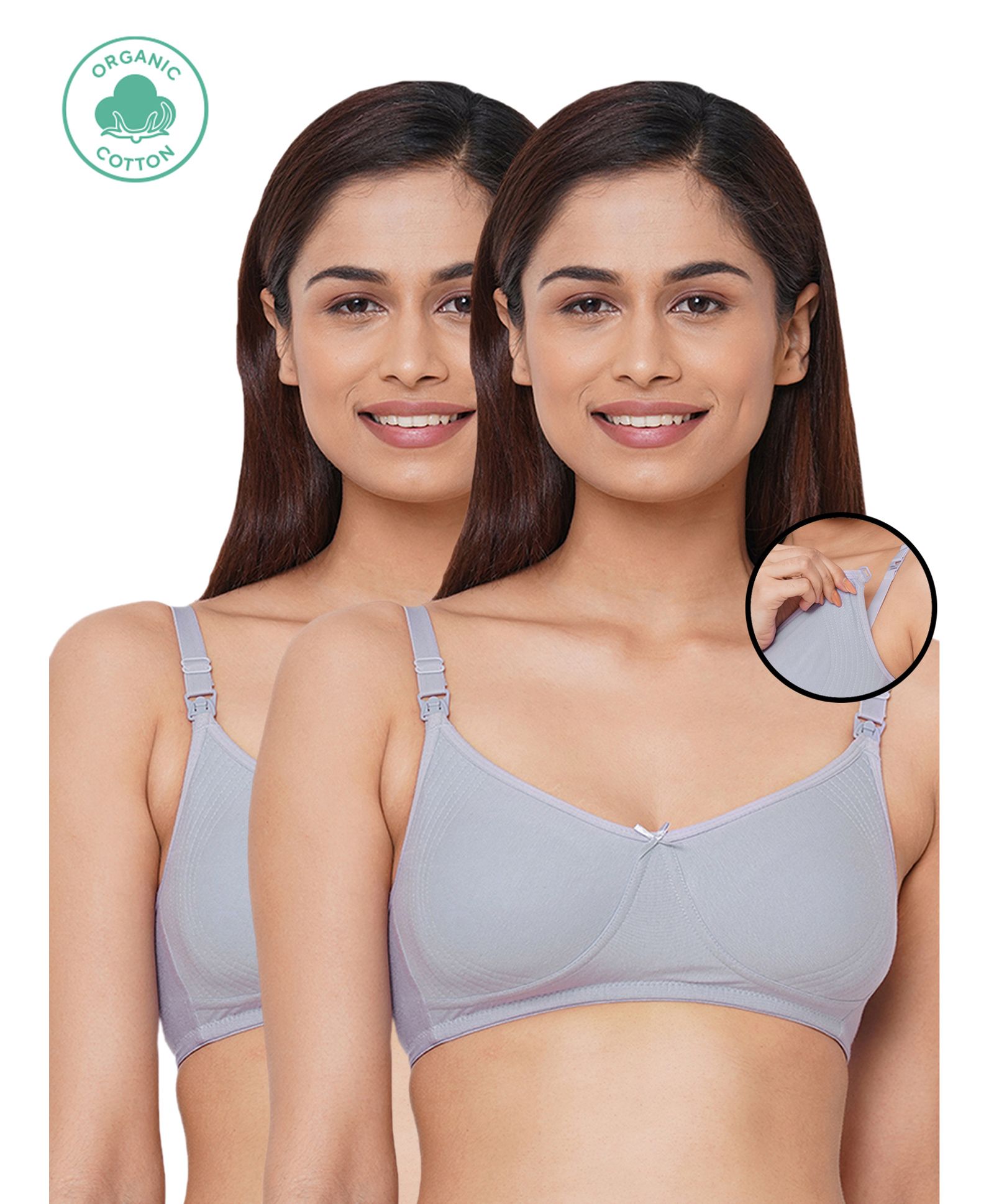 Inner Sense Pack Of2 Solid Organic Antimicrobial Soft Feeding Bra - Violet-image-41