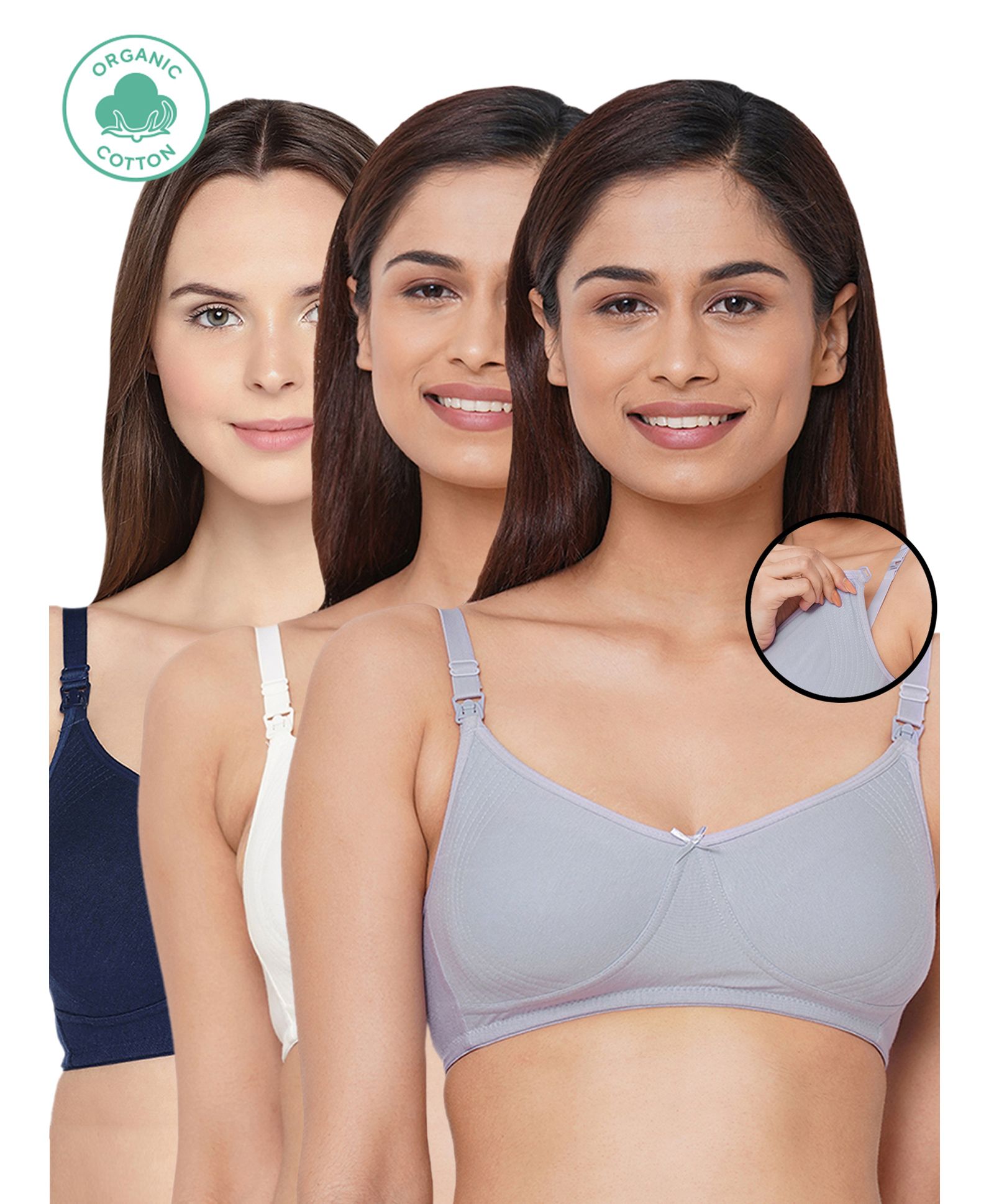 Inner Sense Pack Of 3 Organic Cotton Antimicrobial Soft Nursing Bra  - Multicolor-image-38