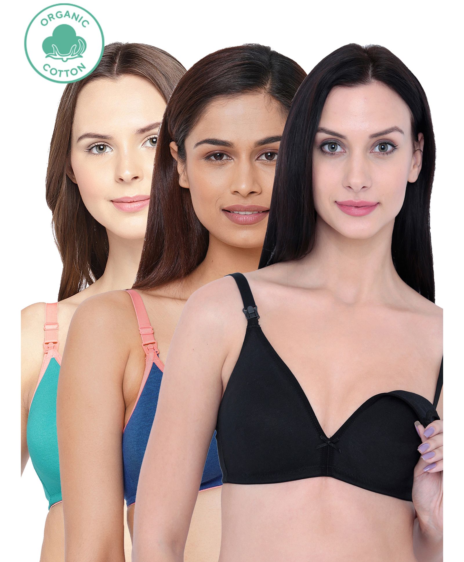 Inner Sense Pack Of 3 Organic Cotton Antimicrobial Solid Colour Nursing Bra - Blue Green Black-picture-25