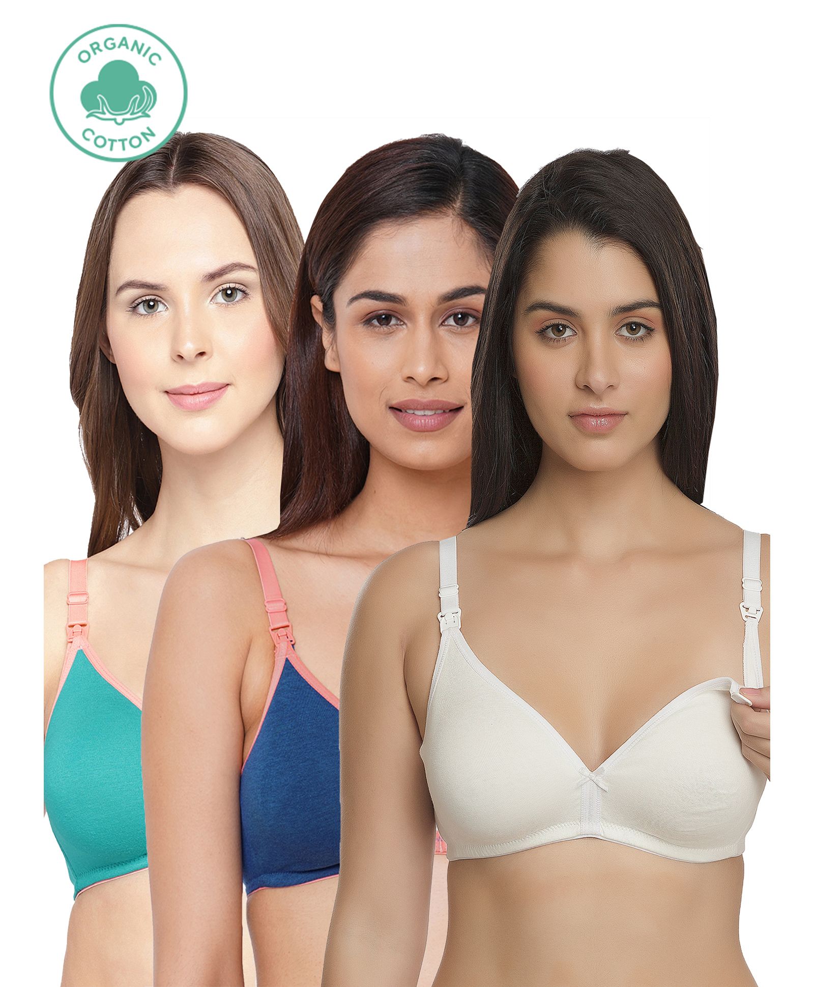 Inner Sense Pack Of 3 Organic Cotton Antimicrobial Solid Colour Nursing Bra - Blue Green White-picture-20