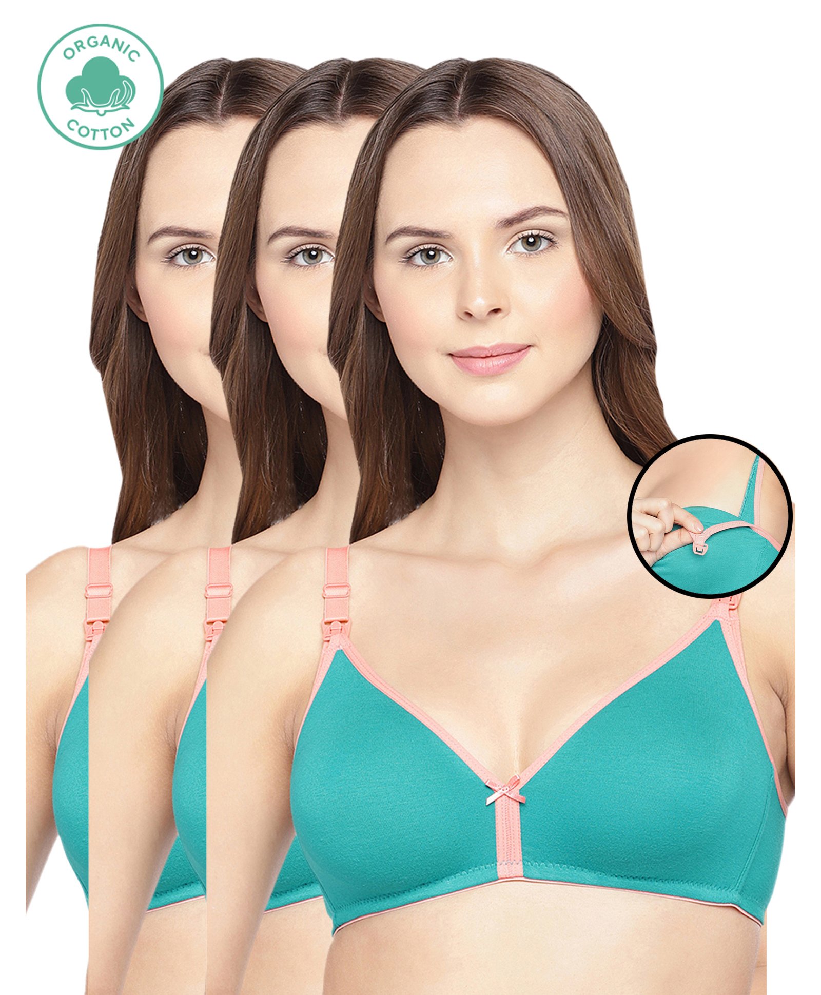 Inner Sense Pack Of 3 Organic Cotton Antimicrobial Solid Colour Nursing Bra - Sea Green-image-12