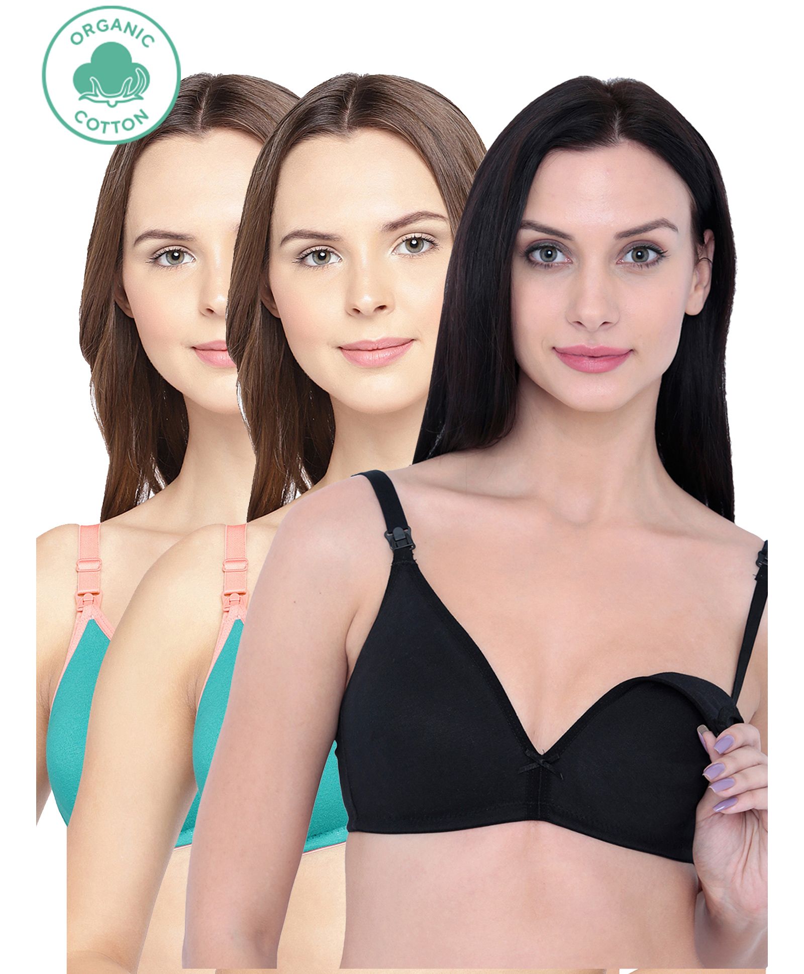 Inner Sense Pack Of 3 Organic Cotton Antimicrobial Solid Colour Nursing Bra - Sea Green & Black-picture-18