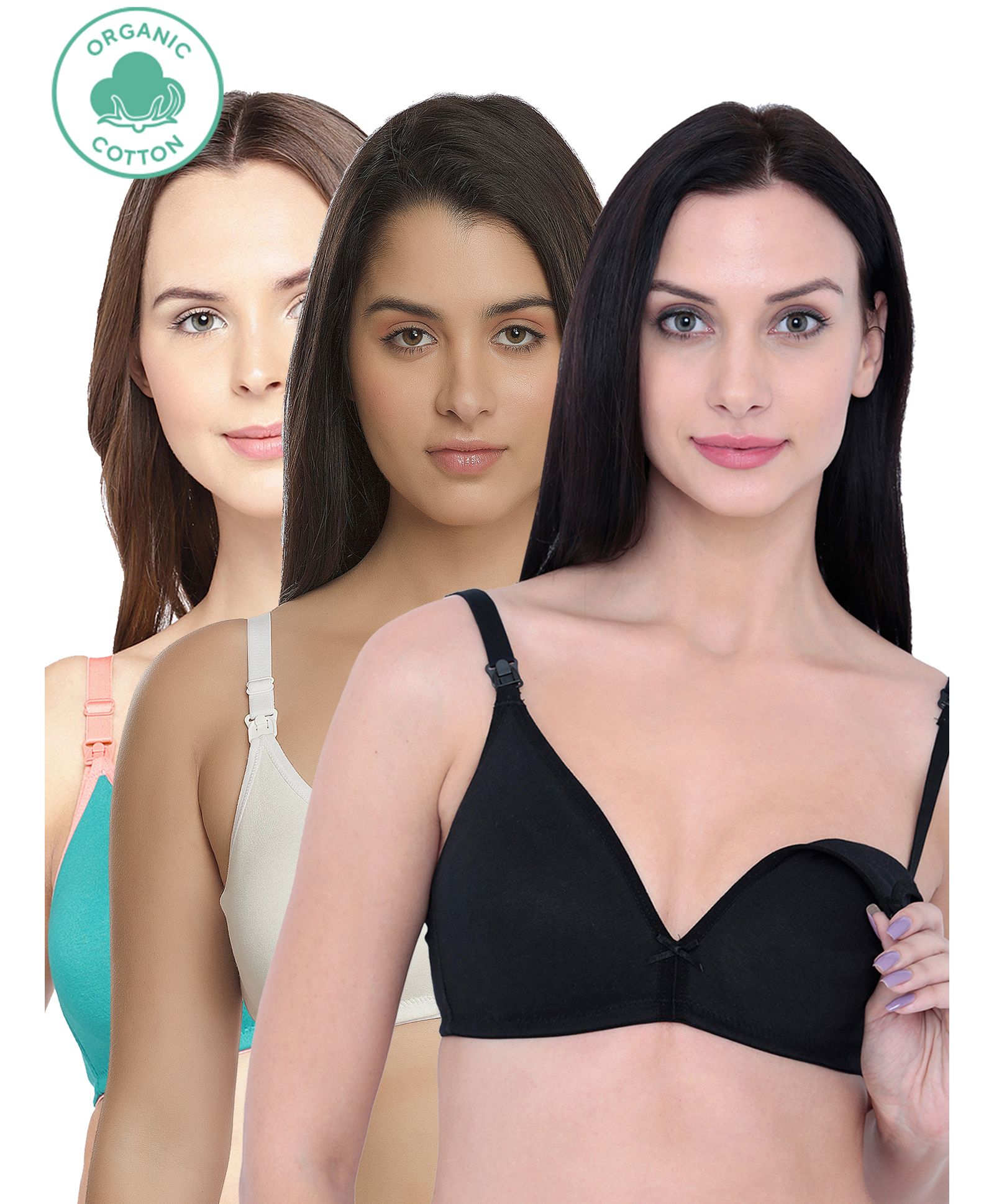 Inner Sense Pack Of 3 Organic Cotton Antimicrobial Solid Colour Nursing Bra - Sea Green White Black-picture-30
